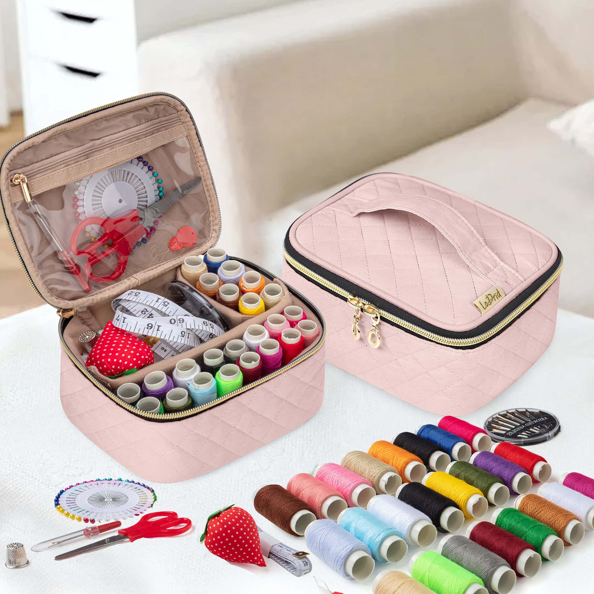 Portable Sewing Kit with 24 Threads & 30 Needles - Travel & Home Repair for Adults & Kids - Dusty Rose