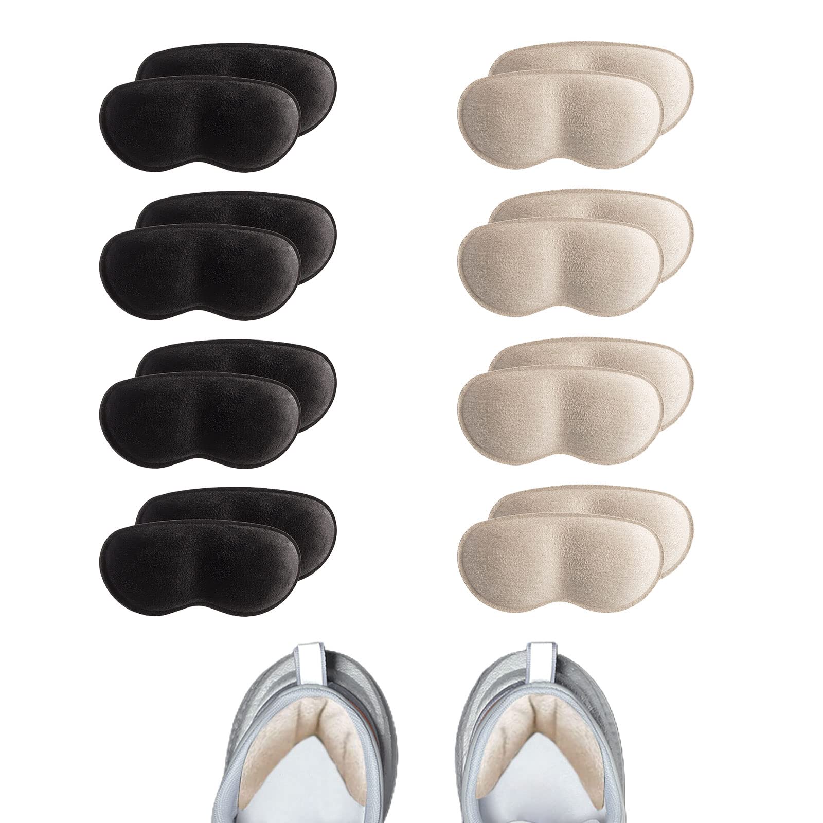 TSHAOUN 8 Pairs Heel Cushion Pads for Women & Kids – Self-Adhesive Shoe Inserts, Heel Grips & Protectors for Shoes Too Big – Prevent Blisters & Foot Pain (Black, Beige) – Perfect for High Heels, Flats & Everyday Comfort