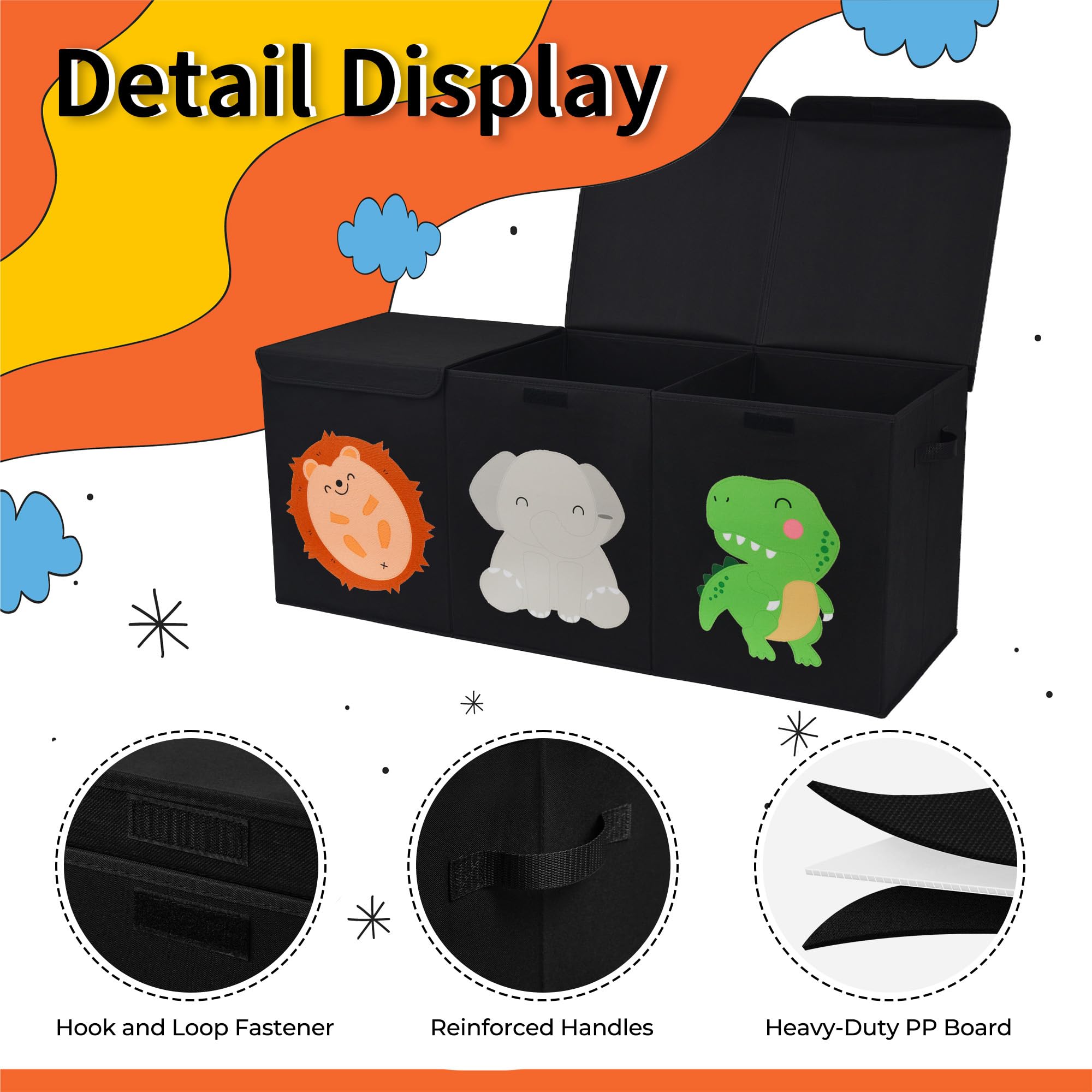GRANNY SAYS Extra Large Foldable Toy Storage Organizer with Lids & Handles - 142L Kids Toy Box with Dividers for Nursery, Playroom & Closet - Perfect for Organizing Stuffed Animals, Legos & Kids Toys (Black)