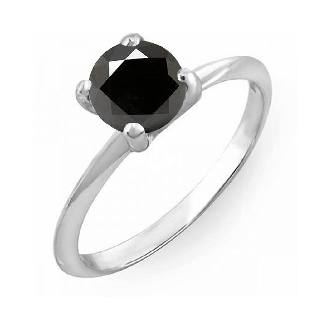 18K Solid White Gold Round Black Diamond Solitaire Engagement Ring for Women – Dazzlingrock Bridal Collection | Perfect for Proposals, Weddings & Anniversary Gifts