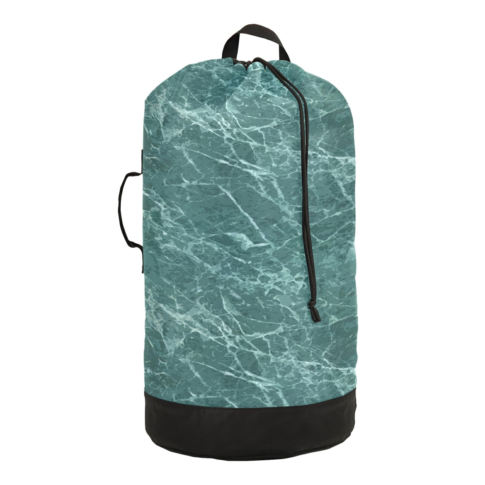 Washable Laundry Backpack - Large Dirty Clothes Bag with Adjustable Shoulder Straps, Marble Pattern Green Heavy Duty Drawstring Laundry Bag for Travel, College & Camping | Perfect for Dorms, Gym & Outdoor Adventures