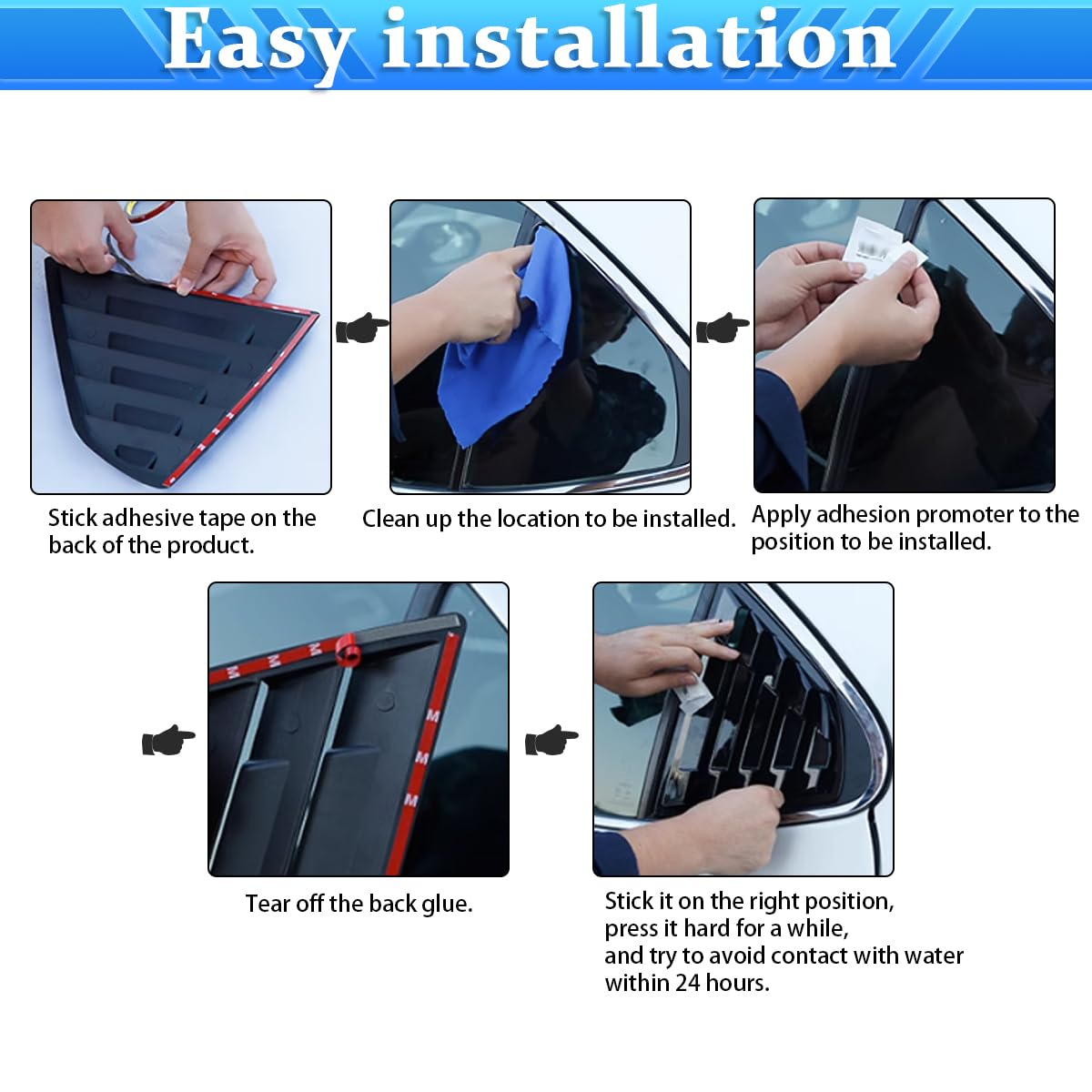 Dodge Charger 2011-2023 Rear Side Window Louvers - Sporty Air Vent Scoop Shades Cover Trim Blinds (2PCS, Black with Red) | Exterior Accessories for Enhanced Style & Sun Protection | Perfect for Car Shows & Daily Driving