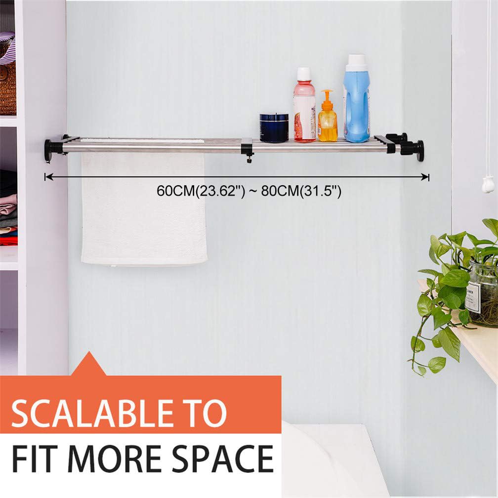Hershii Expandable Closet Organizer - Adjustable Tension Shelf Rod, Metal Storage Rack for Wardrobe, Kitchen & Bathroom (Black, 23.62-31.5 Inches) - Perfect for Small Spaces & DIY Home Organization