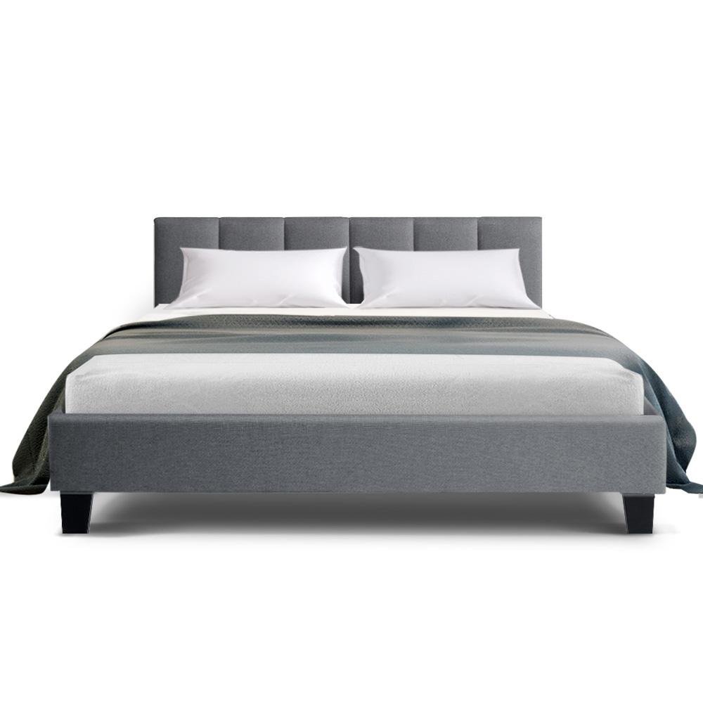 Alma Bed Grey & Gray Bonnell Spring Mattress - Medium Firm Support - Double Package Set for Guest Room & Master Bedroom