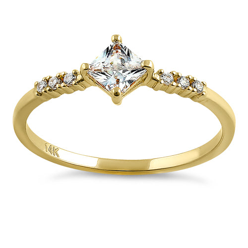 14K Yellow Gold Princess Cut Cubic Zirconia Ring for Women – Elegant & Durable CZ Engagement, Wedding, or Promise Ring for Everyday Wear