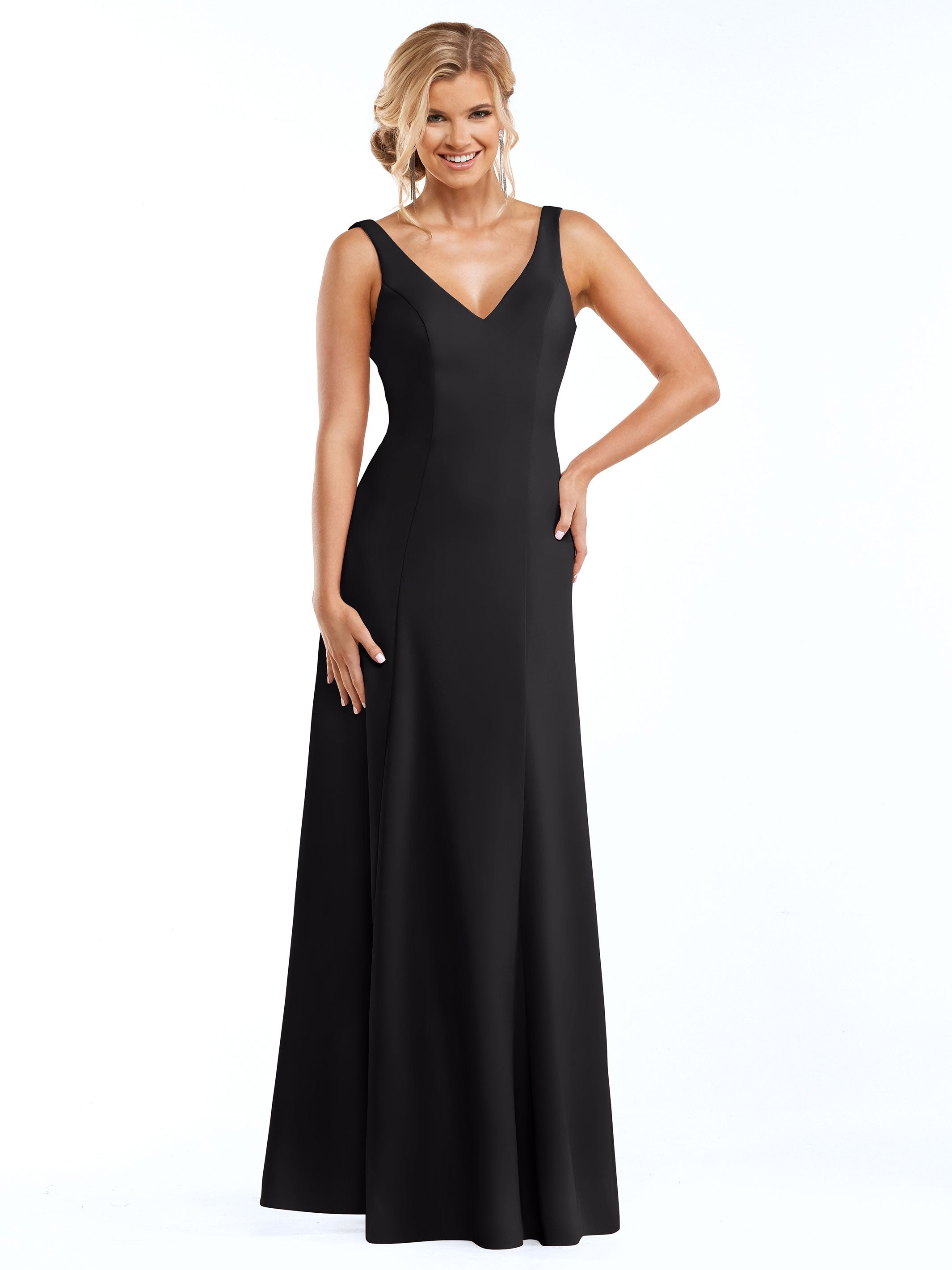Elegant 83043 A-Line Double Knit Bridesmaid Dress with V-Neck - Perfect for Weddings, Formal Events & Special Occasions