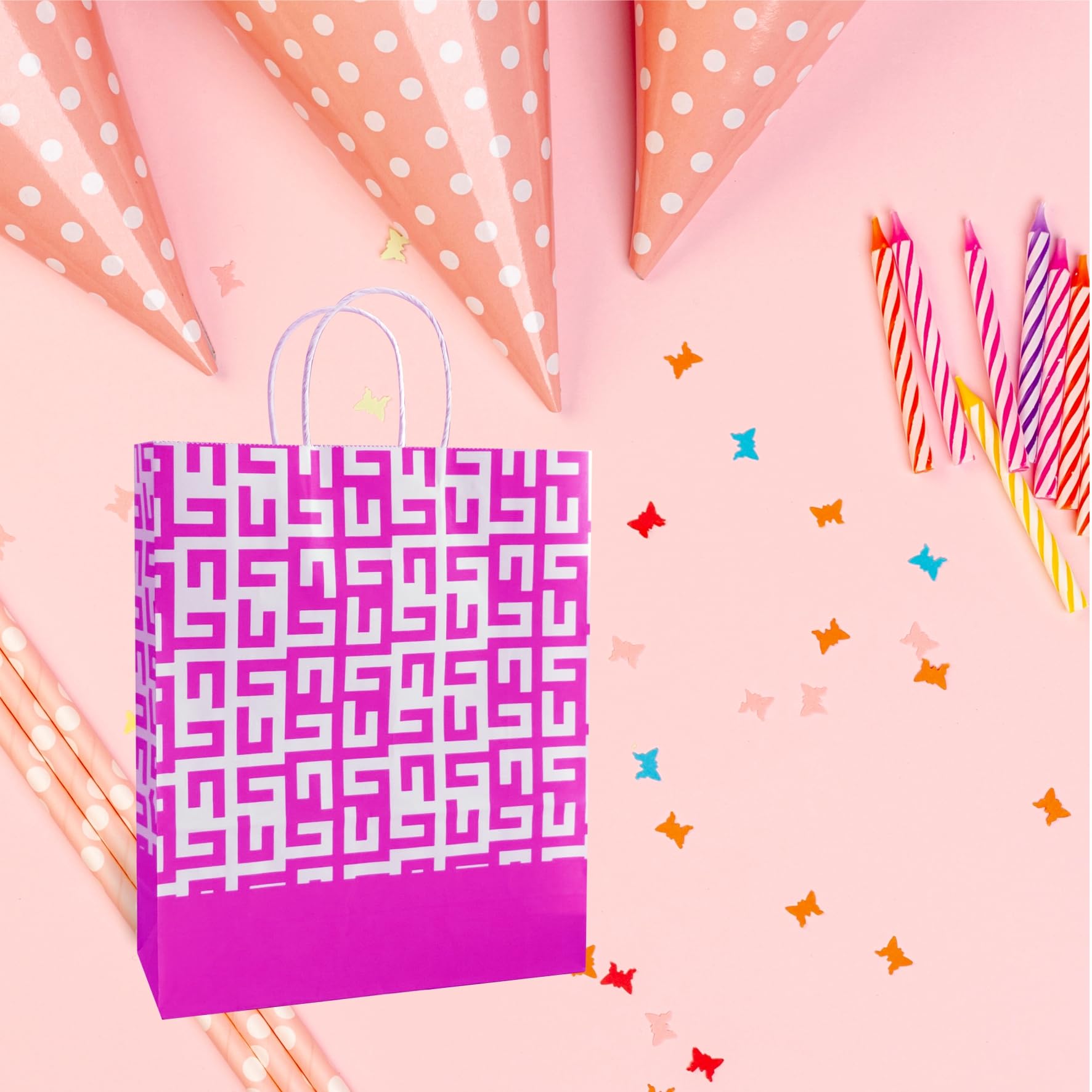 Eco-Friendly Pink Printed Paper Bags - 12 Pack Premium 90 GSM Gift Bags for Diwali, Weddings, Birthdays, Party Favors, Thank You Gifts | Perfect for Goodie Bags, Return Gifts & Special Occasions