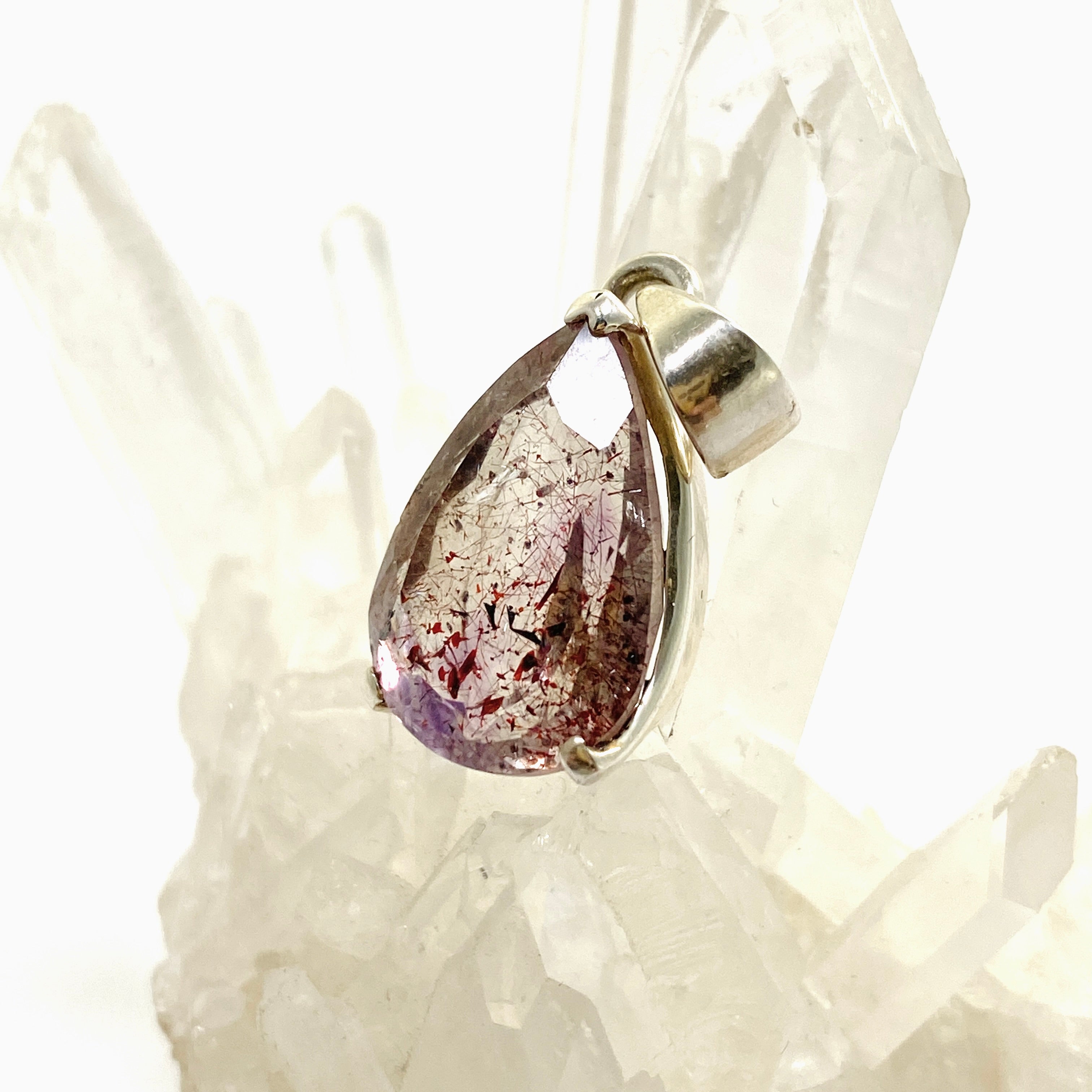 Lepidocrocite in Quartz Teardrop Faceted Pendant Necklace PPGJ1079 - Elegant Crystal Jewelry for Healing, Meditation & Spiritual Energy