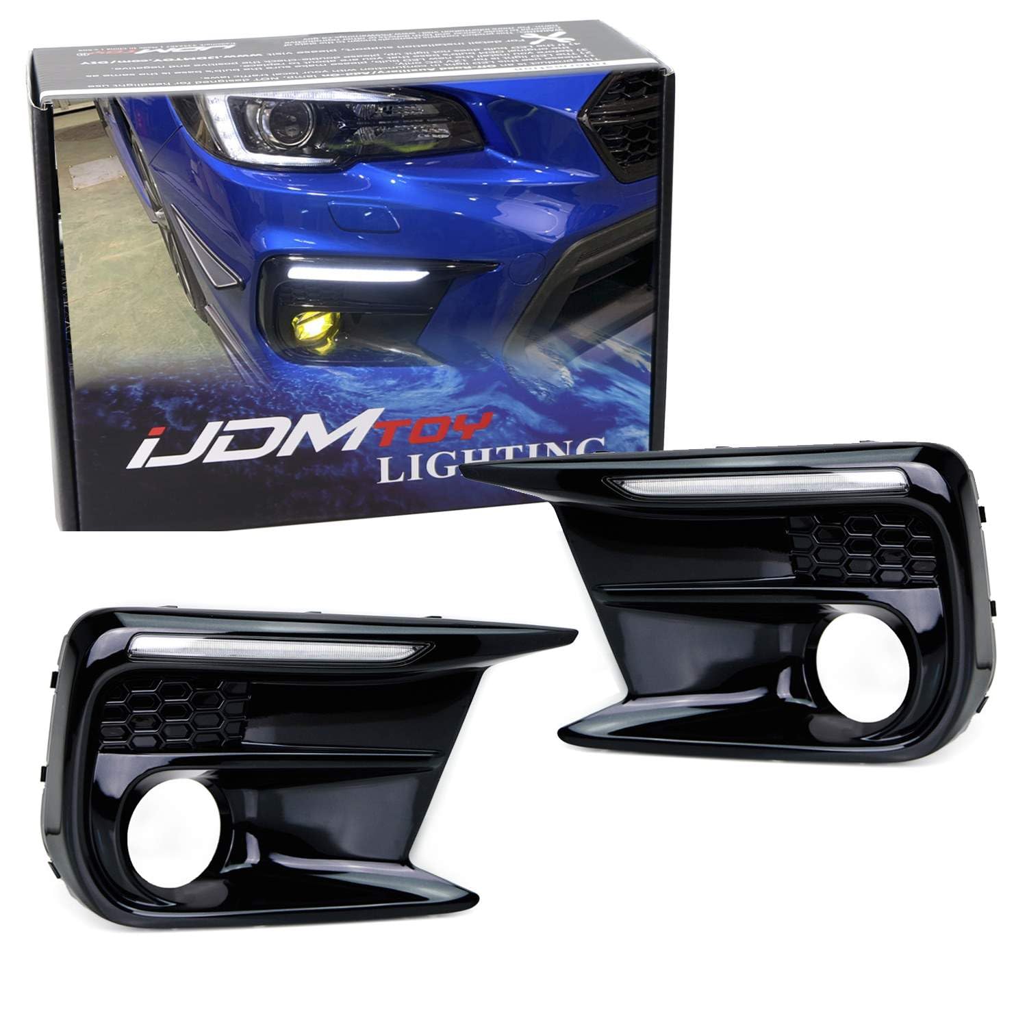 iJDMTOY White/Amber Dynamic Sequential LED Switchback Daytime Running Lights with Fog Lamp Bezels - Compatible with 2018-2021 Subaru WRX/WRX STI | Upgrade Your Car's Style & Safety for Day & Night Driving