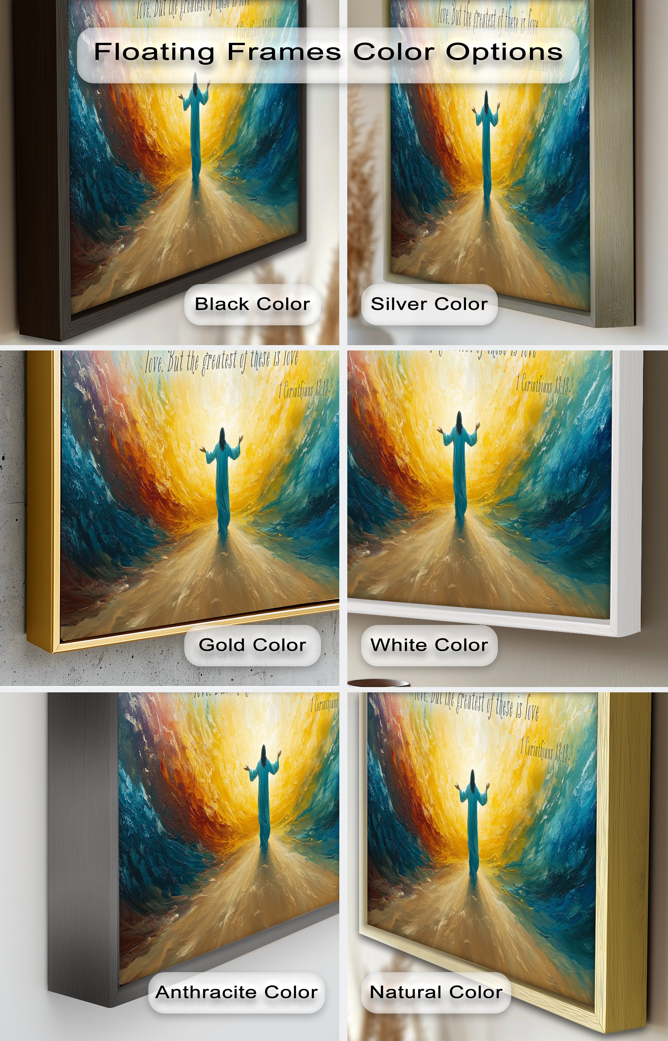 1 Corinthians 13:13 Faith Hope Love Bible Verse Oil Painting - Christian Home Decor, Church Wall Art, Inspirational Gift for Weddings & Baptisms