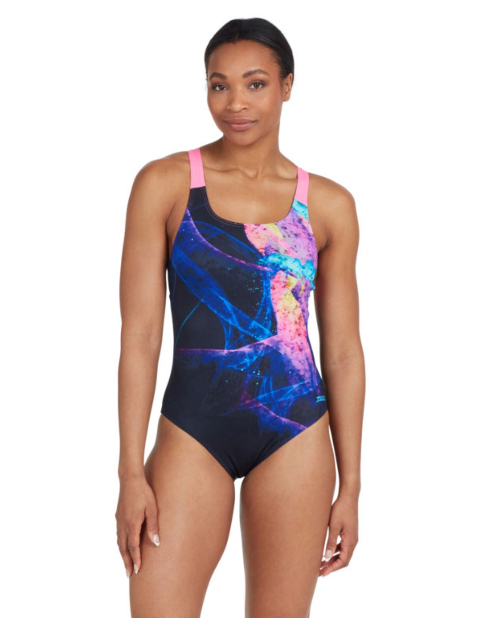 Acid Wave Speedback Swimsuit for Women - Black & Pink High-Performance Swimwear for Surfing, Beach & Pool Activities