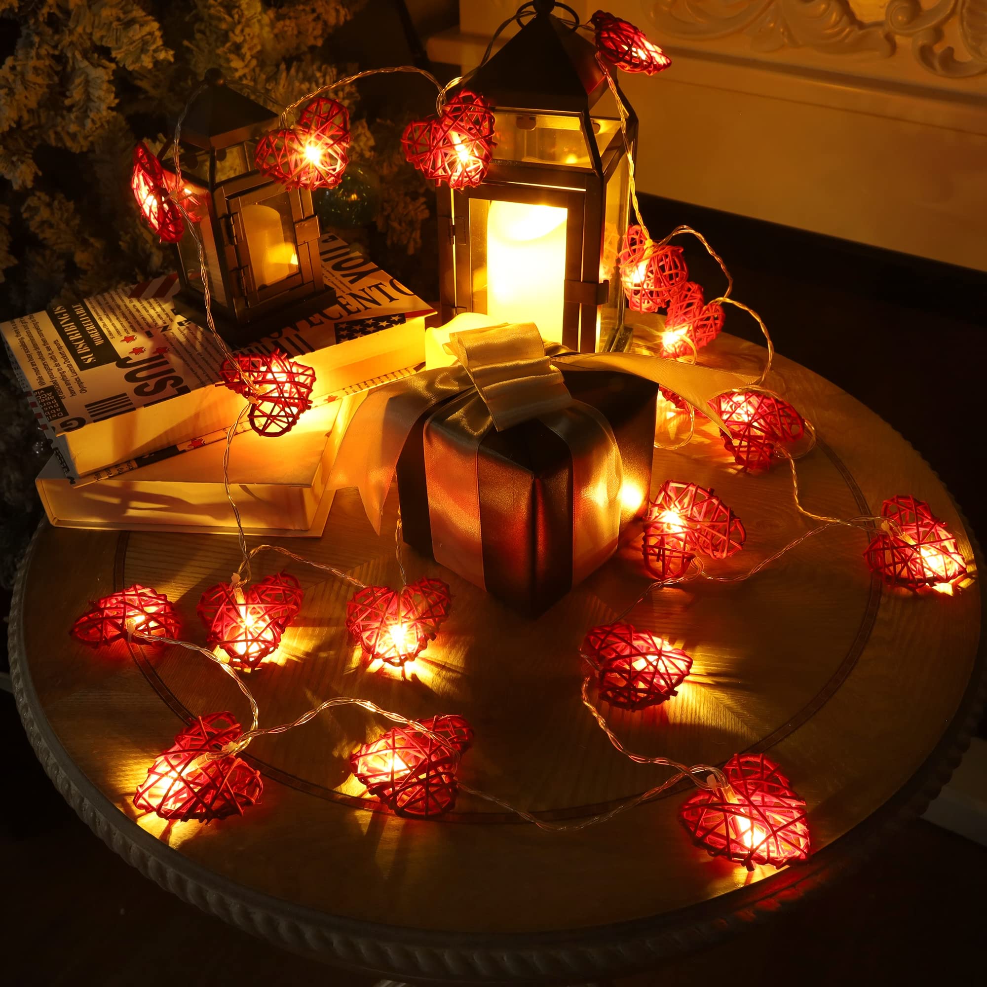 10 FT 20 LED Heart Shaped String Lights - Romantic Valentine's Day Fairy Lights with Battery & Timer for Indoor/Outdoor Decor - Perfect for Weddings, Anniversaries, Holiday Parties & Romantic Nights