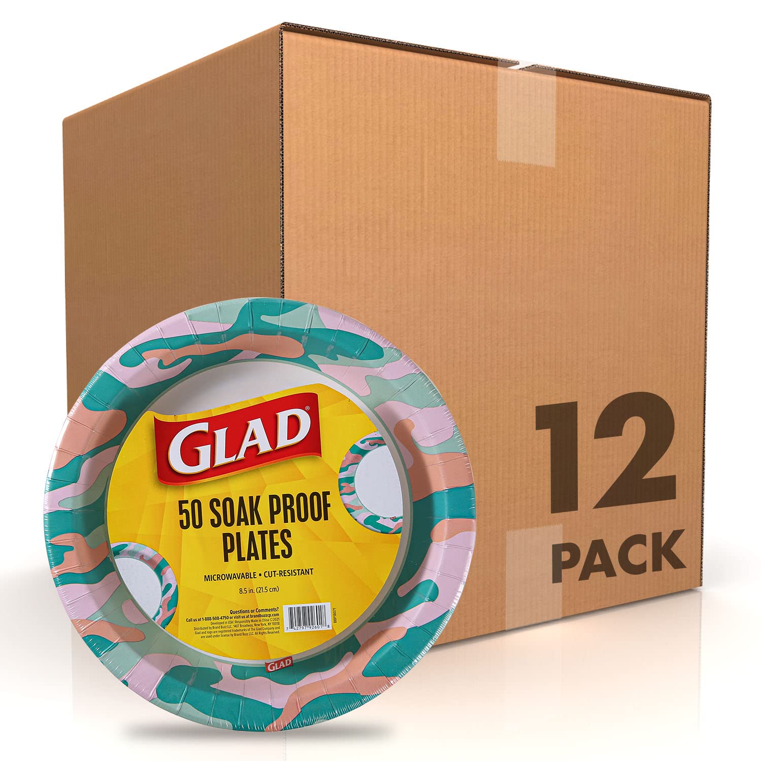 Heavy Duty Camo Disposable Paper Plates - 8.5 Inch Round Soak Proof & Cut Resistant Plates | Microwave Safe for Hot/Cold Foods | 300 Count (6 Packs of 50) | Perfect for BBQs, Camping, Parties & Everyday Use