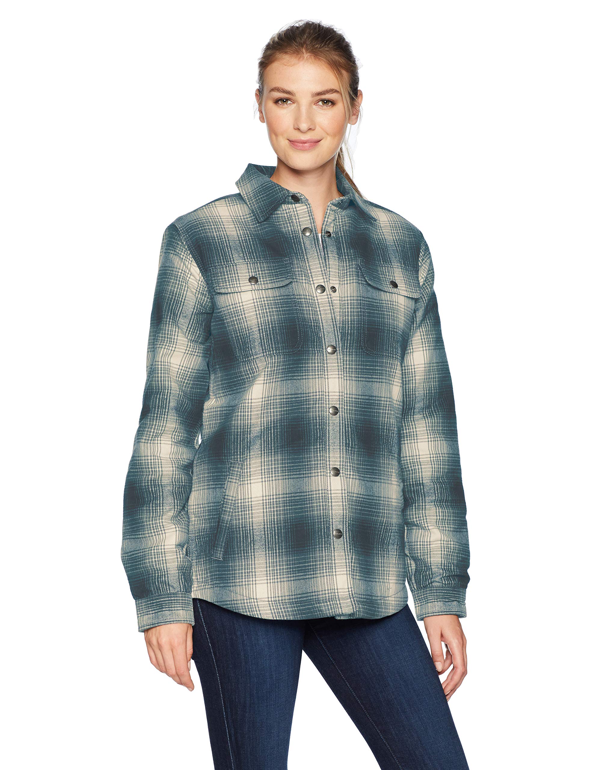Carhartt Women's Hubbard Sherpa Lined Flannel Shirt Jacket - Warm Fleece Lined Plaid Button-Up for Outdoor Work, Hiking & Winter Layering