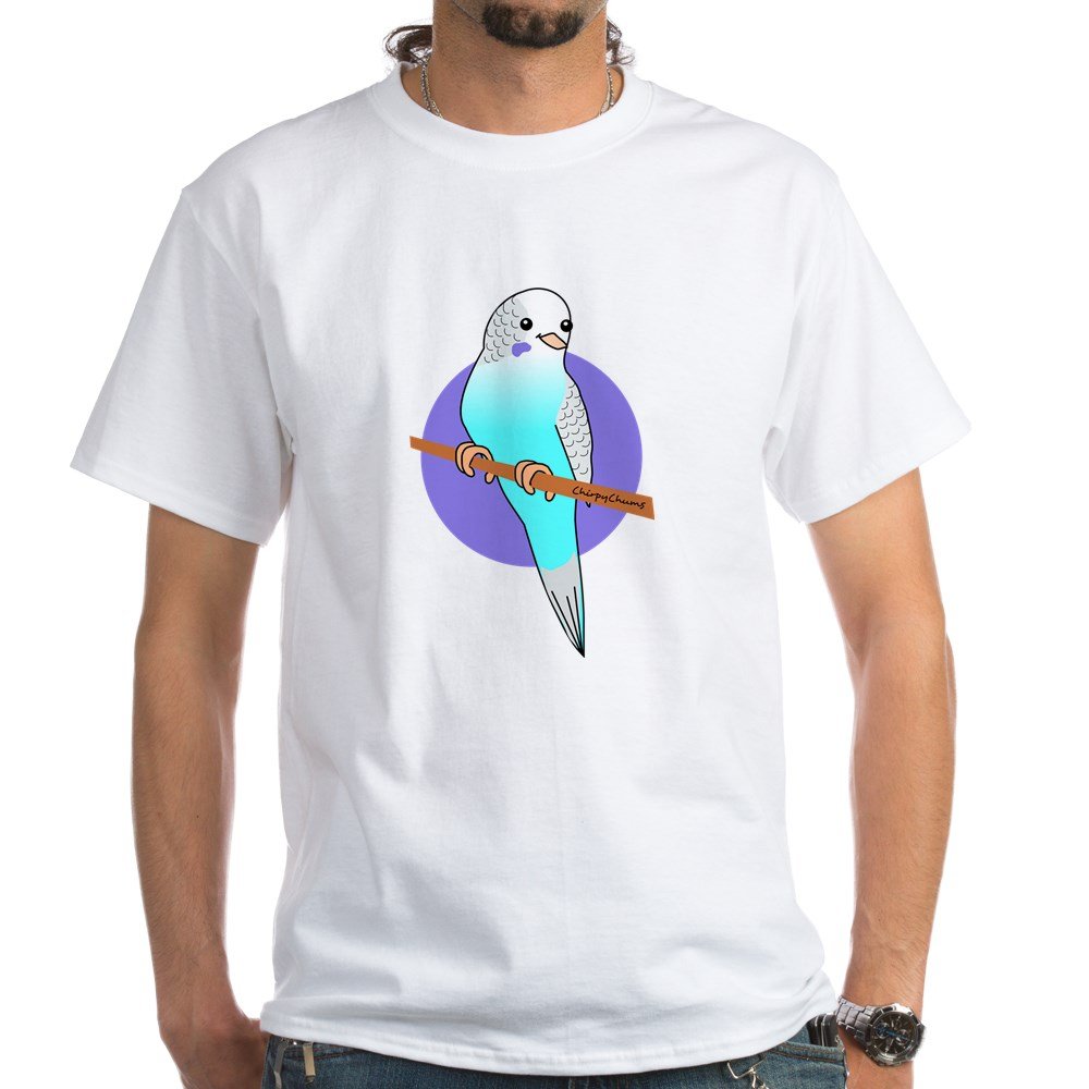 Blue Budgie White Cotton T-Shirt for Men & Women | Funny Parrot Graphic Tee | Casual Wear, Gift Idea, Bird Lover Apparel