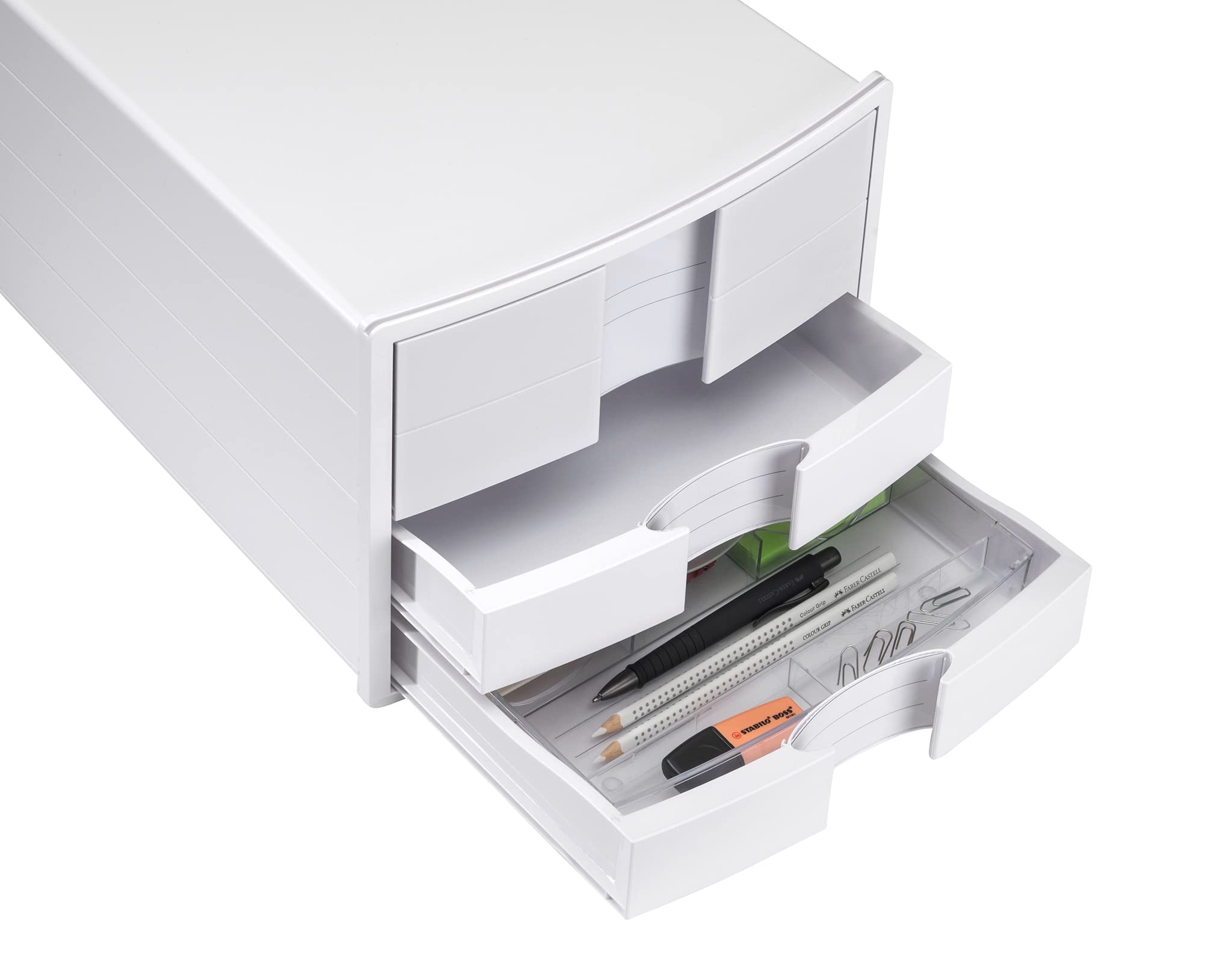 HAN IMPULS 2.0 3-Drawer Storage Box for A4/C4 Documents - Locking Base, Labeling Labels, Rubber Feet - Light Grey (1017-11) - Perfect for Office, Home & School Organization