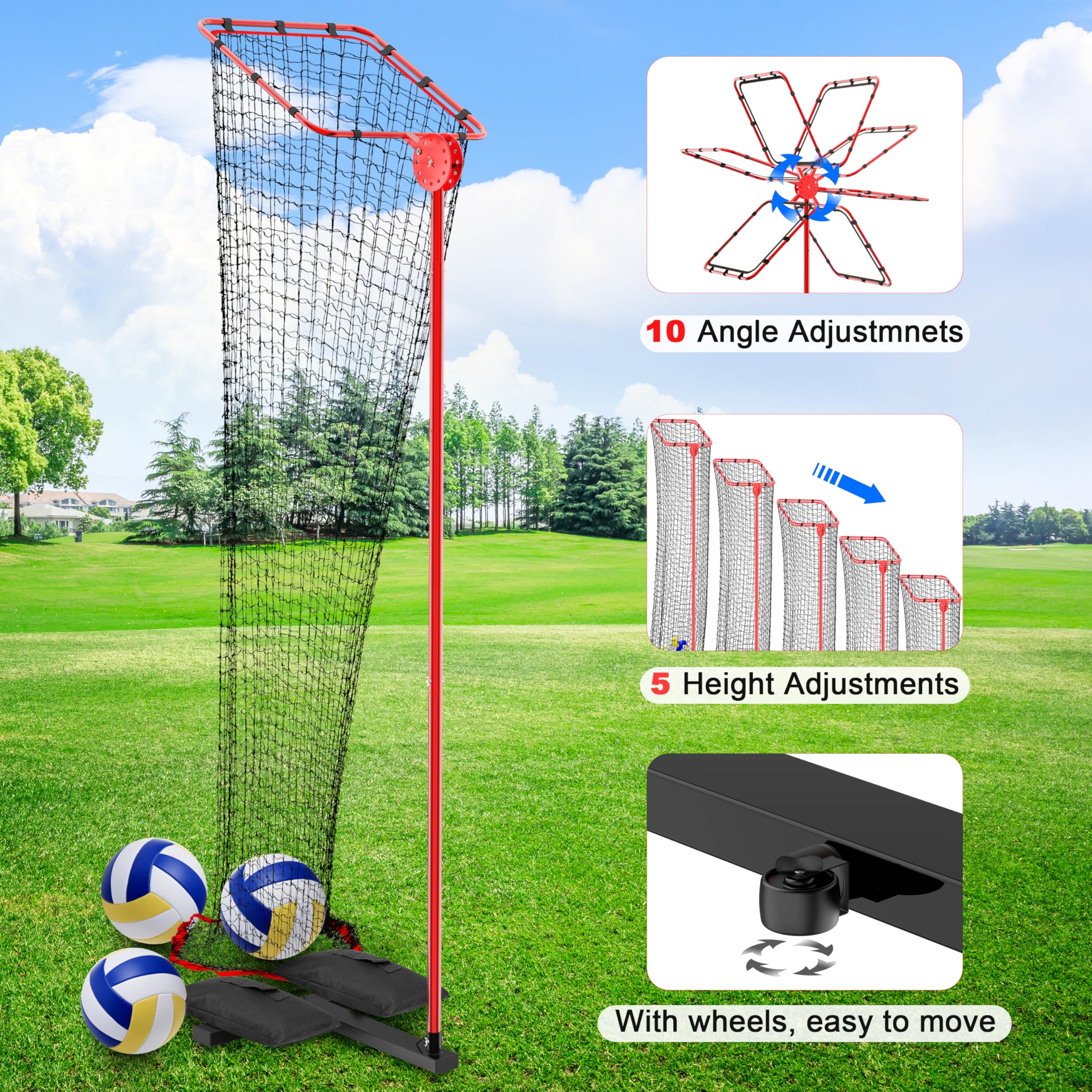 **Adjustable Volleyball Training Setter Net with Portable Cart & Wheels - 5 Height Options & 10 Angle Hoop - Perfect for Indoor & Outdoor Volleyball Practice, Team Drills & Solo Training**