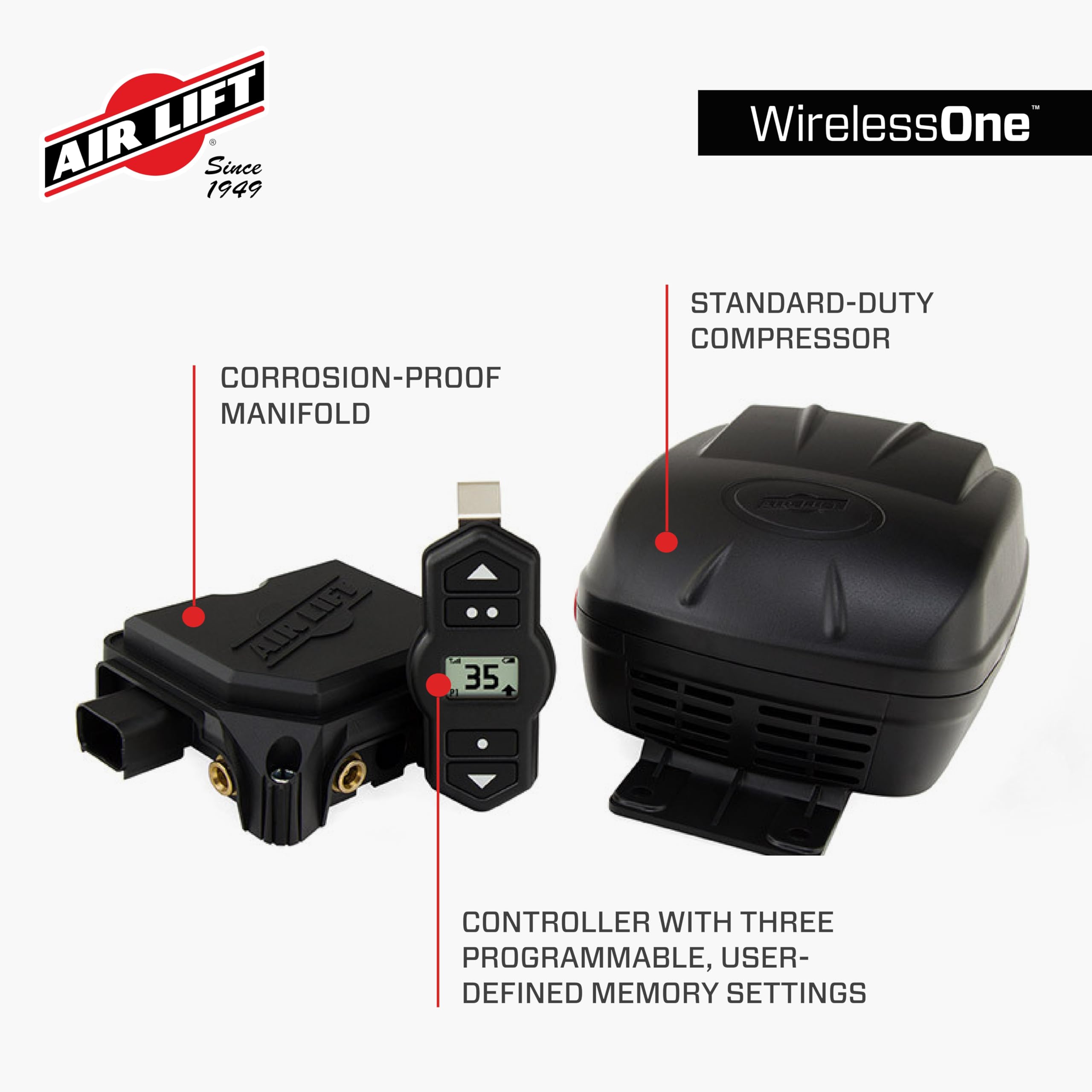 Air Lift WirelessOne 2nd Generation On-Board Air Compressor Kit - 25980 | Heavy Duty Truck & SUV Air Suspension System | Perfect for Off-Roading & Towing