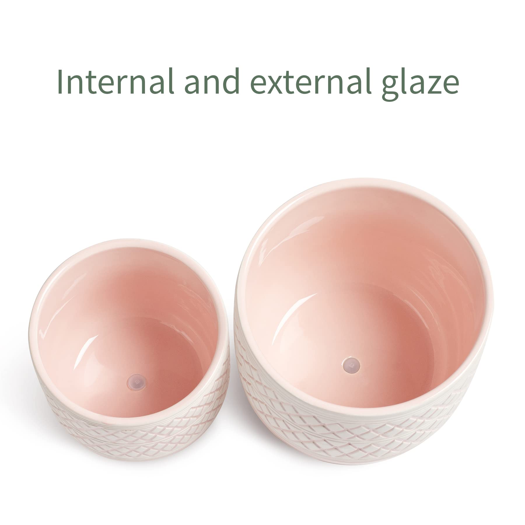 6 + 4.7 Inch Ceramic Flower Plant Pots with Drainage Hole - Indoor Planters for Succulents, Orchids, Snake Plants & Cactus - Perfect for Home Decor, Office Desk & Garden Use (Pink)