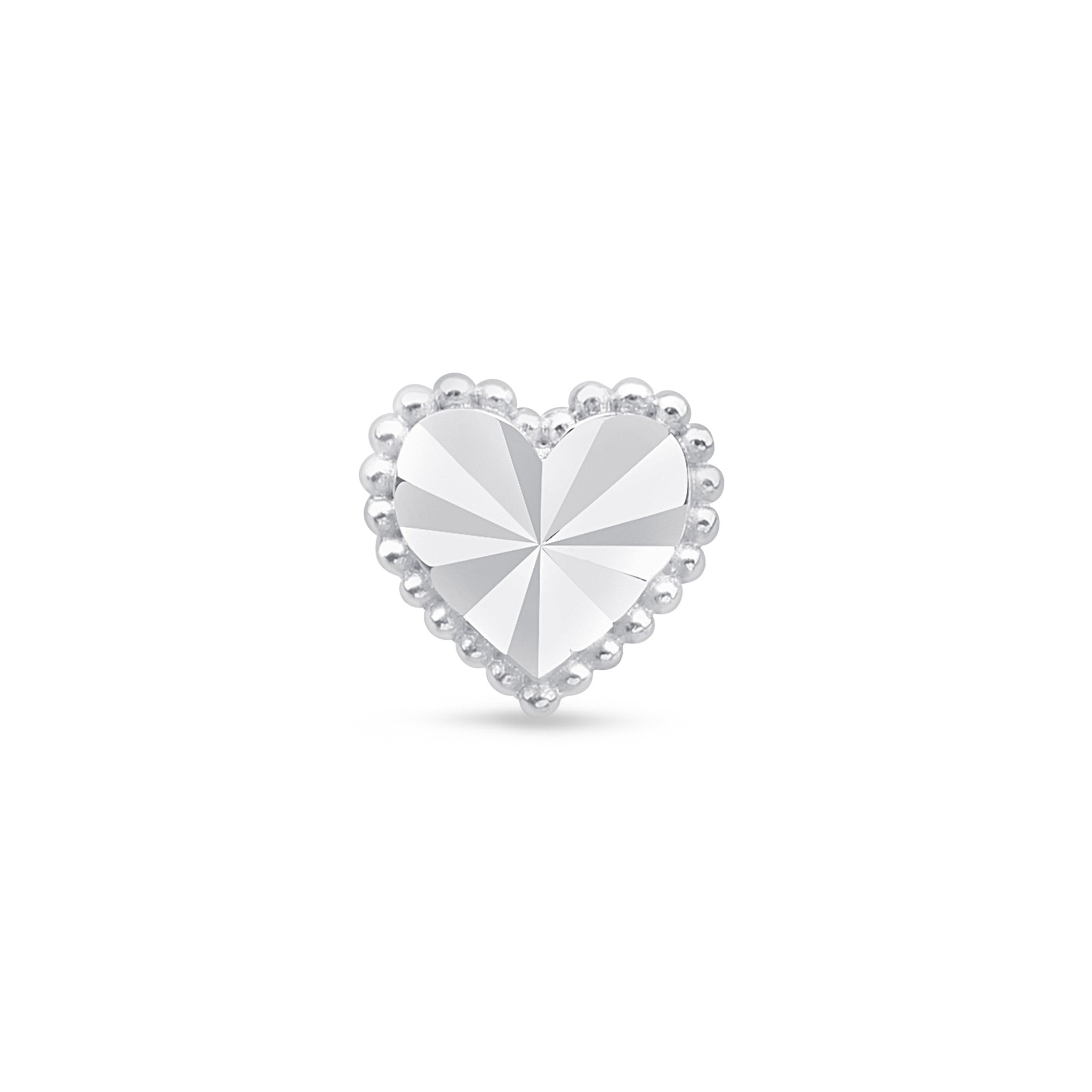 14K White Gold Diamond-Cut Heart Stud Earrings - Flat Back for Secure Fit | Perfect for Valentine's Day, Anniversary Gifts & Everyday Elegance