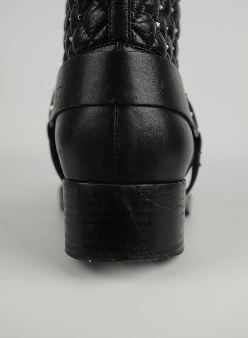 Valentino Black Leather Biker Boots with Studs - Size 39.5 | Stylish Women's Fashion for Night Out & Motorcycle Riding