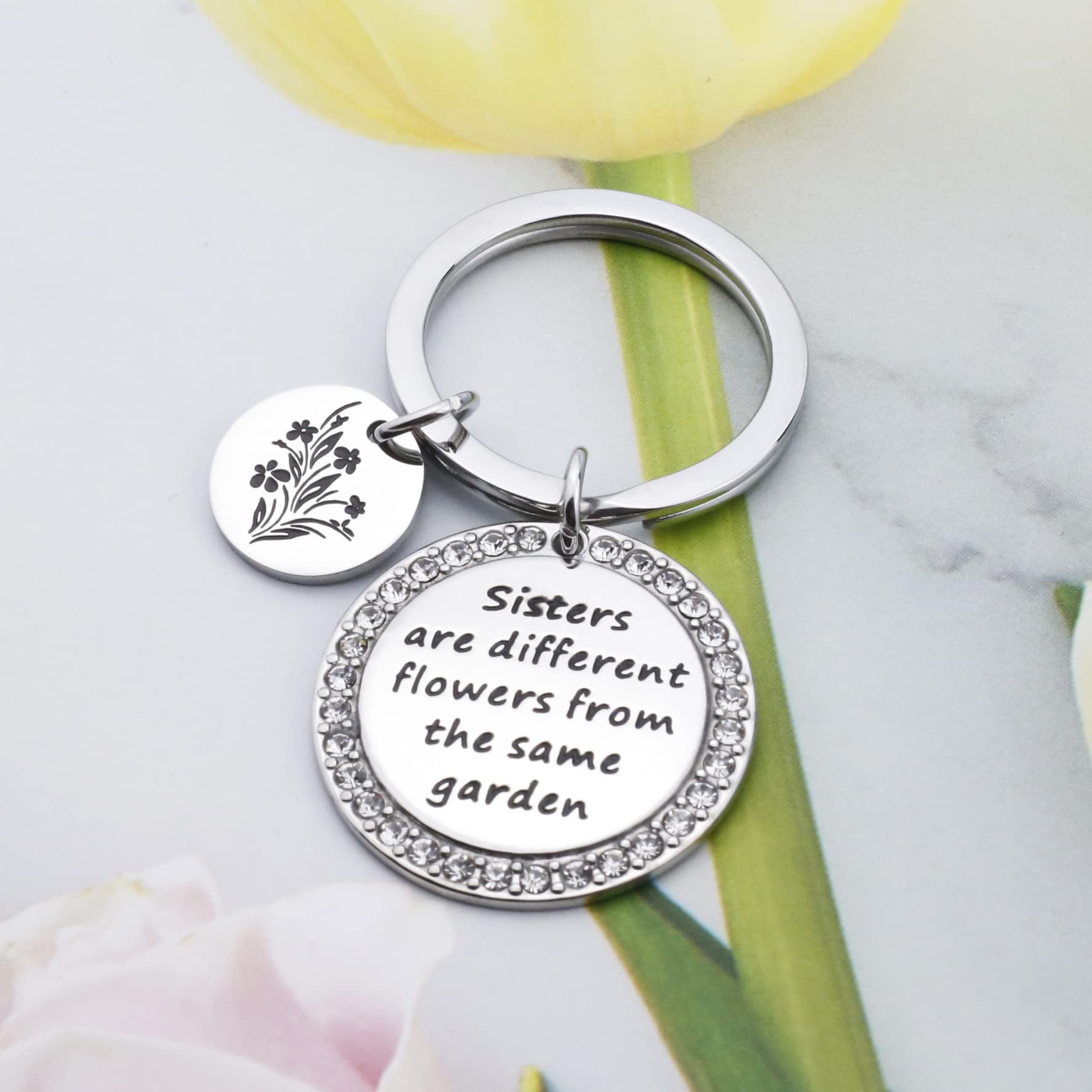 NC Sister Keychain - Unique Floral Design for Best Friends, BFF Jewelry Gift, Perfect for Birthdays, Anniversaries, and Everyday Carry