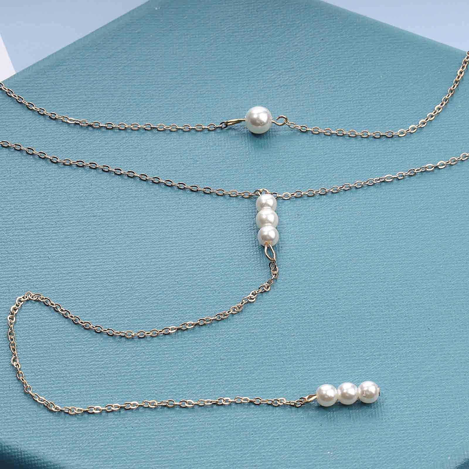 Boho Pearl Back Chain Necklace - Gold Body Jewelry for Women & Girls | Bridal Backdrop Necklace, Summer Beach Accessory | Perfect for Weddings, Vacations & Gifts