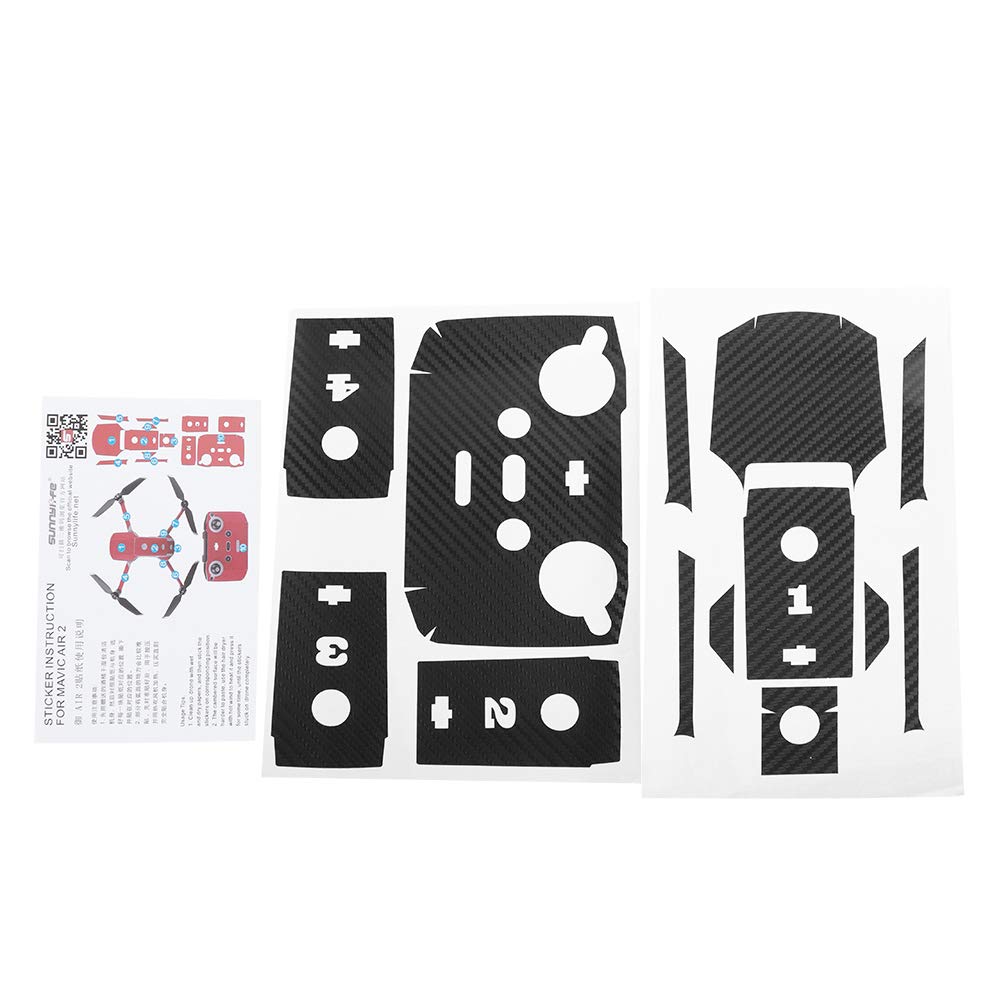Waterproof Scratch-Resistant Removable Drone Stickers - Compatible with DJI Mavic Air 2 (Black Carbon Fiber) - Protective Decal for Drone Body & Controller - Perfect for Outdoor Flying, Aerial Photography & Customization