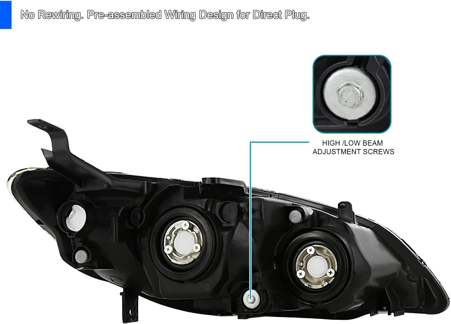 2004-2005 Honda Civic Crystal Headlights - Matte Black Housing with Clear Lens | Replacement Headlight Assembly for Improved Night Visibility | Perfect for Daily Commuting & Night Driving
