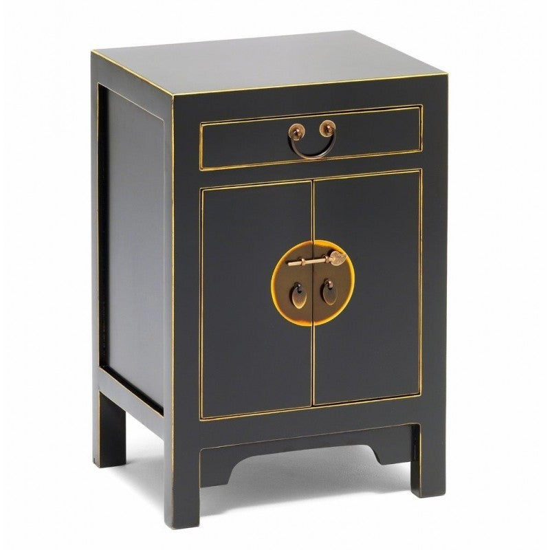 Golden Dragon Oriental Painted Solid Wood Nightstand - Black Bedside Cabinet 40x35x60cm - Perfect for Bedroom Storage & Home Decor