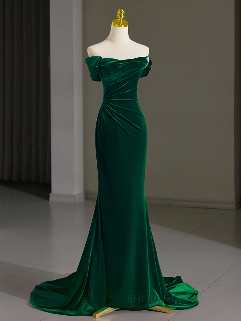 Elegant Mermaid Velvet Green Long Prom Dress for Women - Formal Evening Gown for Homecoming, Ball, and Special Occasions