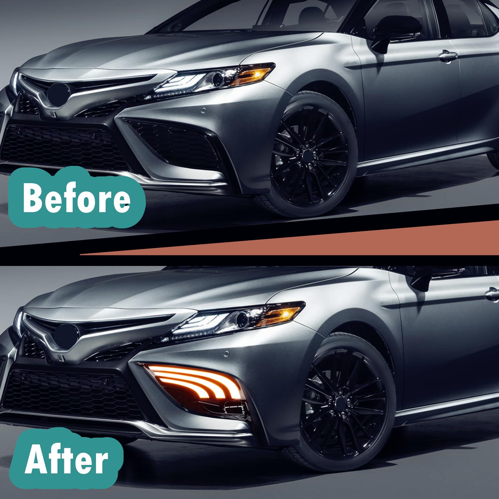 MotorFansClub LED White & Amber Sequential Turn Signal Lights - Compatible with Toyota Camry SE XSE 2021-2024 - DRL Daytime Running Lights & Fog Lights Replacement - Perfect for Night Driving & Enhanced Visibility