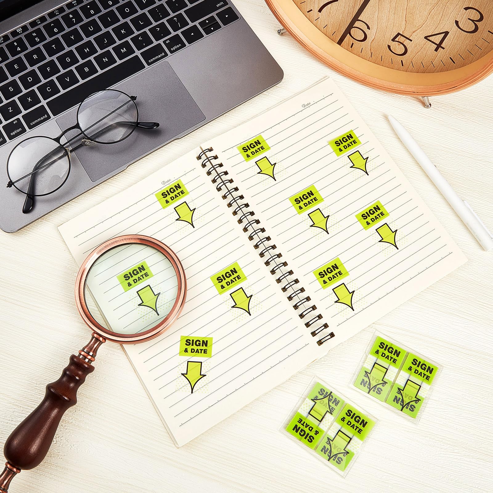 1250 Pcs Sign & Date Flags - 1 Inch Green Tabs for Office Notebooks & Books - Perfect for Annotating & Notary Use