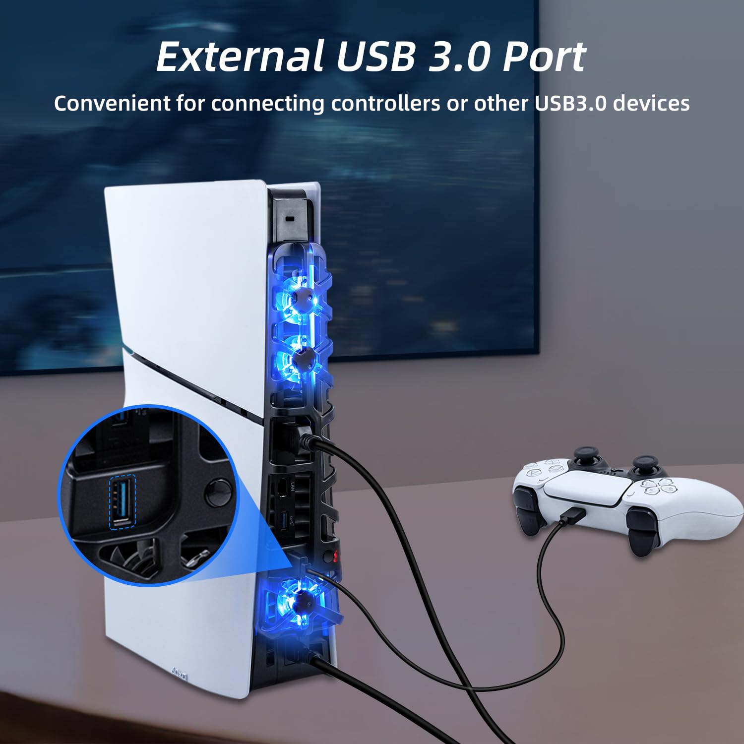 RGB Cooling Fan for PS5 Slim - 3 Fast Cooling Fans with Intelligent Temperature Control, Compatible with PS5 Slim DE/UHD (Not for PS5/PS5 Pro) - Perfect for Gaming Sessions and Overheating Prevention
