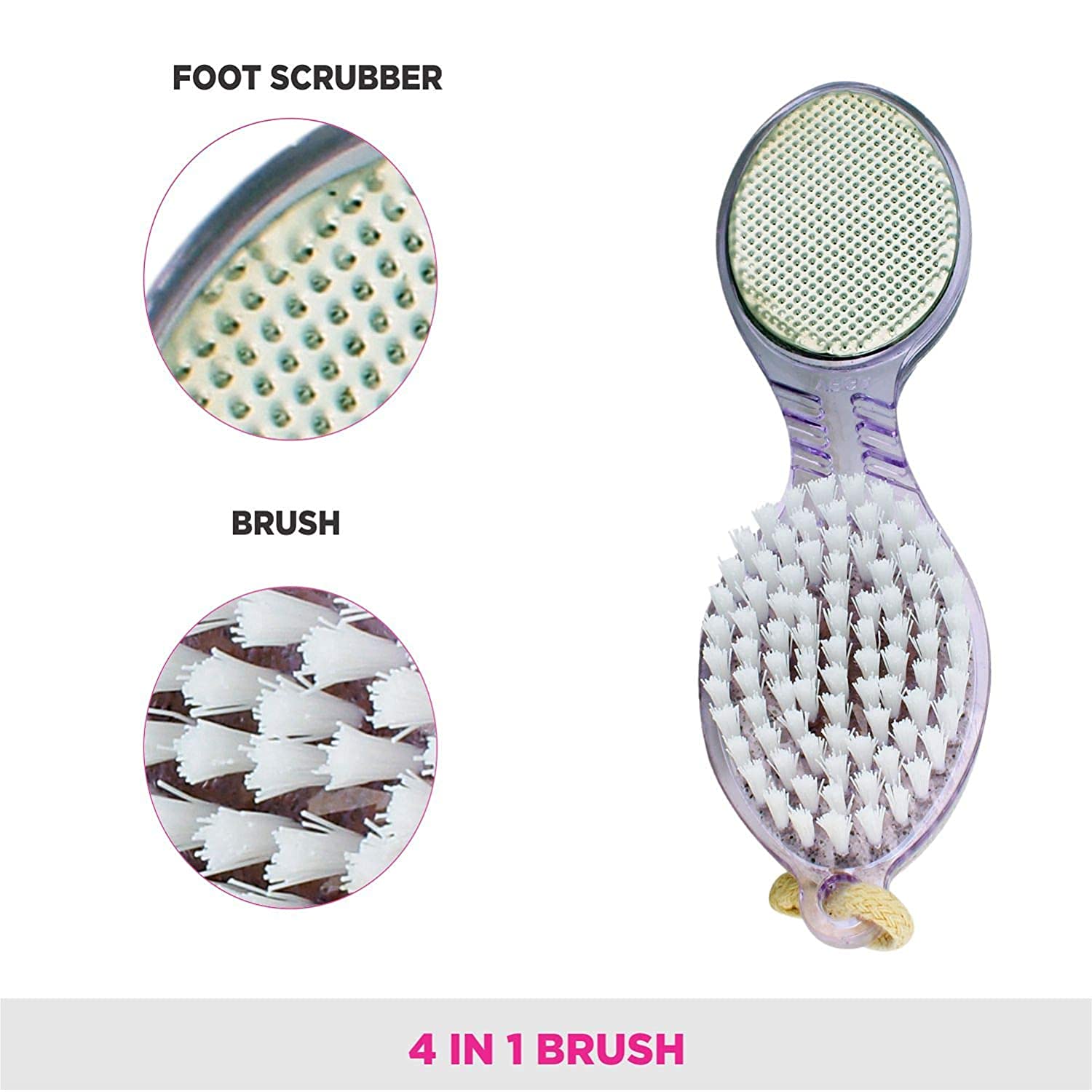 Kunya 4-in-1 Foot File & Pedicure Brush Set - Multi-Use Pedicure Paddle for Cleansing, Scrubbing, Filing & Buffing - Professional Manicure & Pedicure Tool for Home Spa & Nail Care