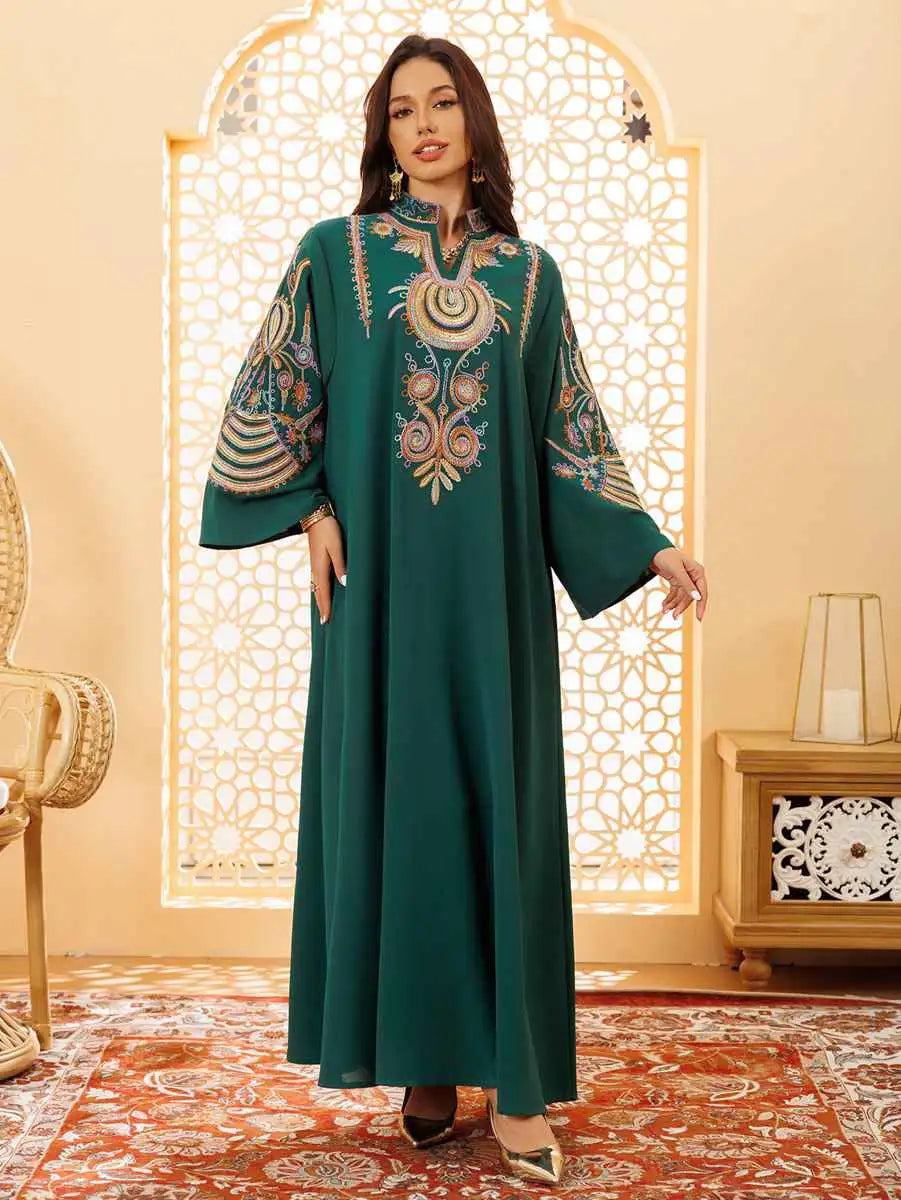 Elegant Rope Embroidery Eid Jalabiya Kaftan Dress for Women - Perfect for Eid Celebrations, Weddings & Special Occasions