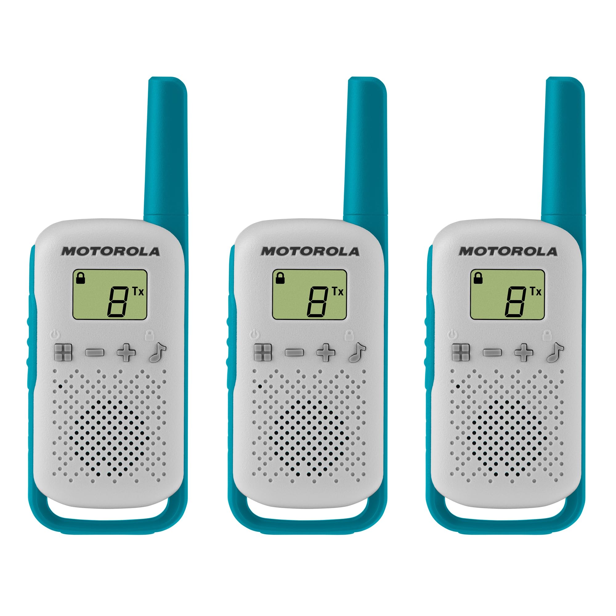 Motorola Talkabout T114TP 2-Way Radios - 16 Mile Range, 3-Pack (White/Blue) - Ideal for Camping, Hiking & Outdoor Adventures