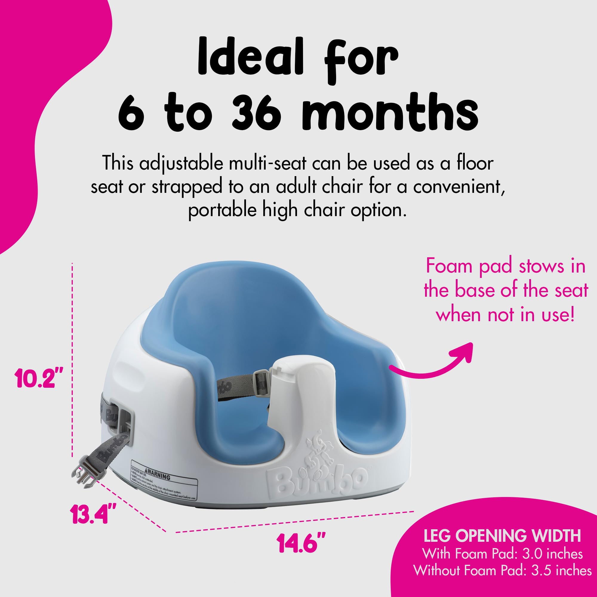 Bumbo Adjustable Height 3-in-1 Multi-Function Baby Seat - Non-Slip Booster & Toddler Chair with Removable Tray for Feeding, Learning & Play - Powder Blue (2 Pack) - Perfect for Dining, Homeschooling & Indoor Activities