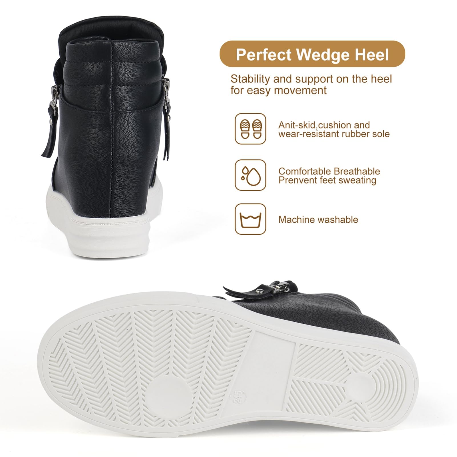 CKROLA Women's Fashion Platform Sneakers - Hidden Wedge Heel High Top Shoes for Women, Comfortable Work Boots & Casual Wear (Ideal for Office, Walking & Daily Outfits)