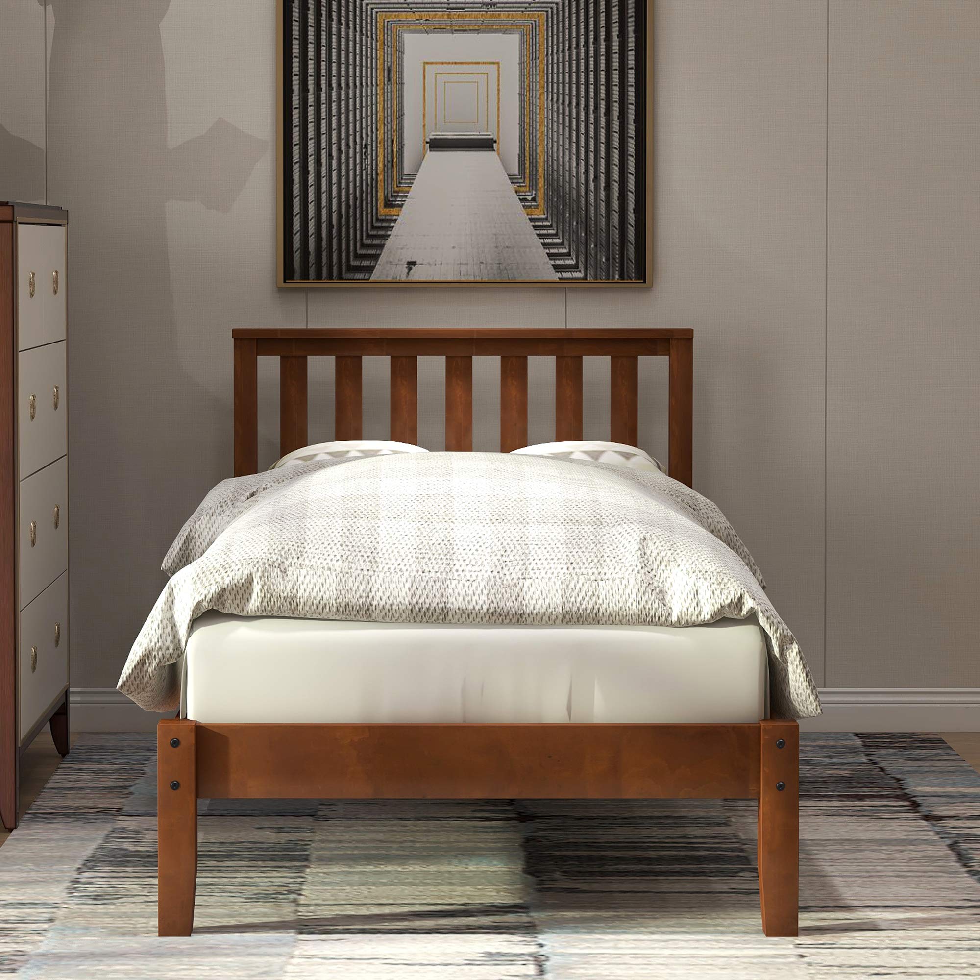 **Merax Twin Bed Frame with Headboard - Solid Wood Platform Bed for Twin Size, No Box Spring Needed, Wood Slat Support - Walnut Finish - Perfect for Kids Rooms, Guest Bedrooms & Small Spaces**