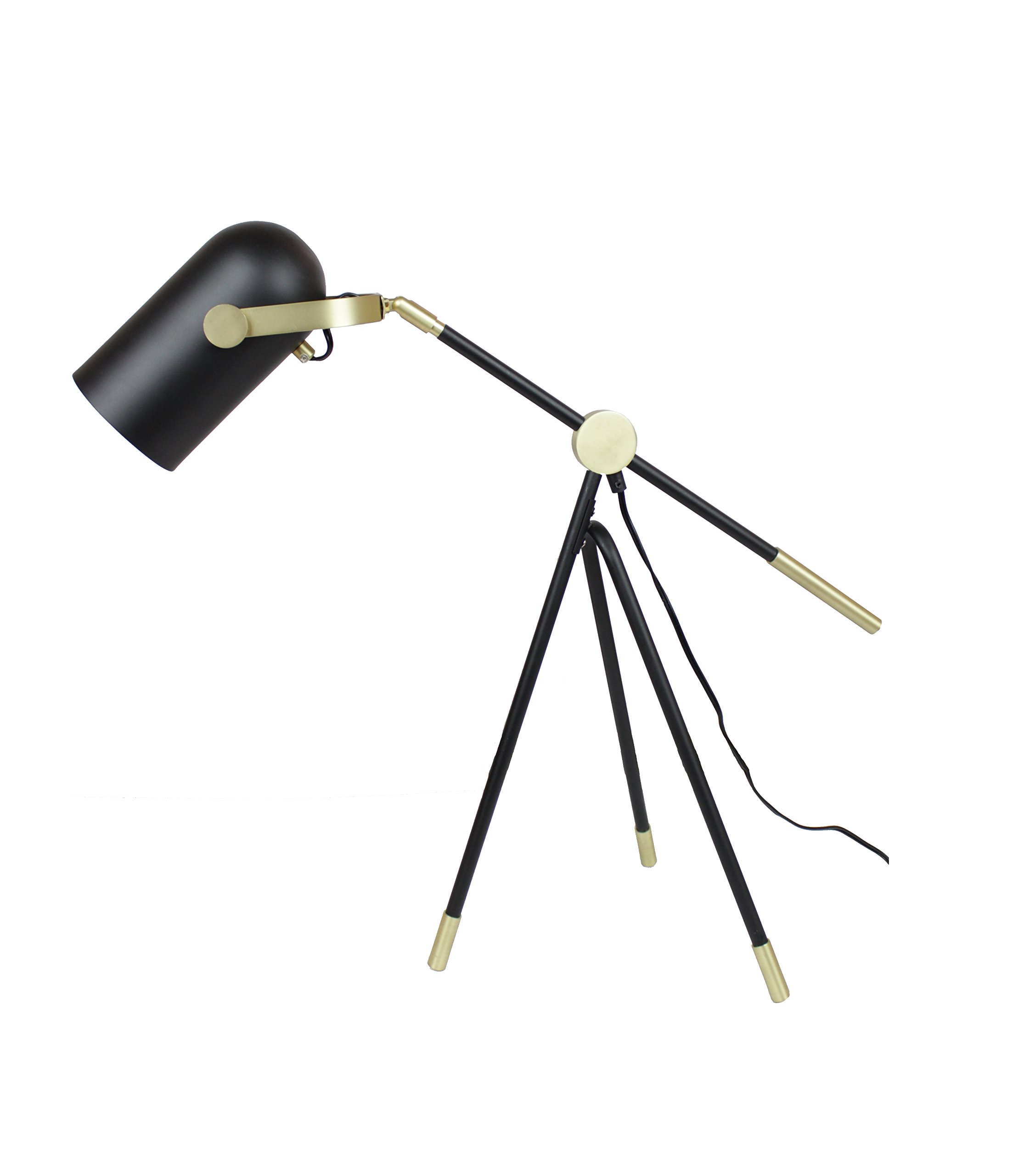 EQITTB3 Industrial Style Directional 1-Light Adjustable Tripod Table Lamp in Black & Gold - Perfect for Home Office, Reading Nook, and Bedside Lighting