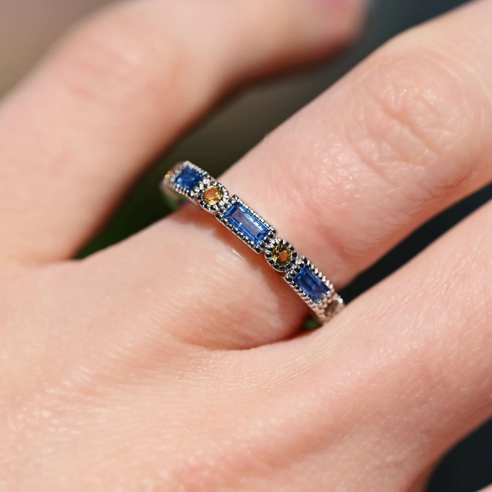 Ari Art Deco Blue Topaz & Citrine Ring in Sterling Silver - Elegant Vintage Jewelry for Women, Perfect for Weddings, Parties & Special Occasions