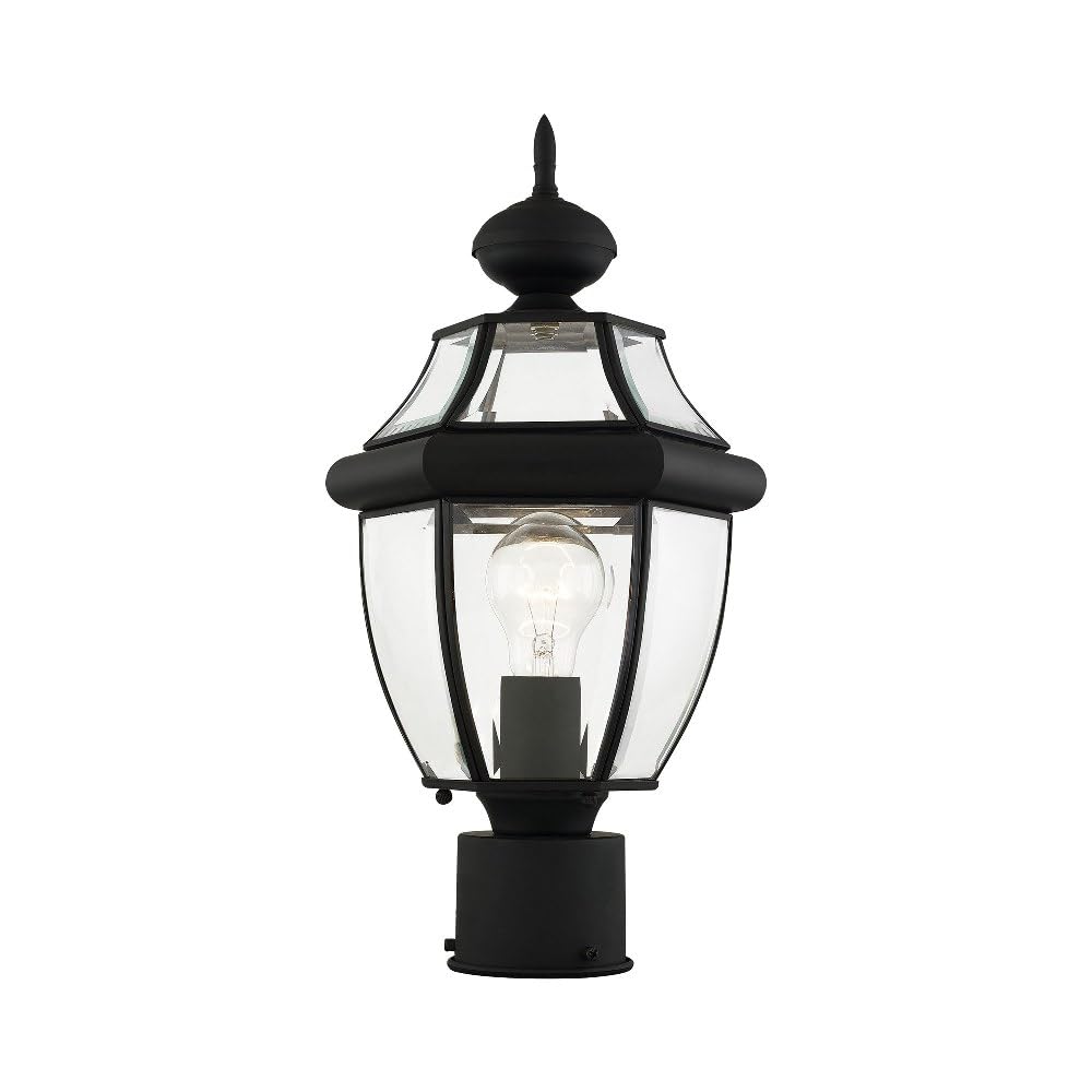 Livex Lighting 2153-04 Black Outdoor Post Light with Clear Beveled Glass Shades - Perfect for Porch, Patio, Garden, and Driveway Lighting