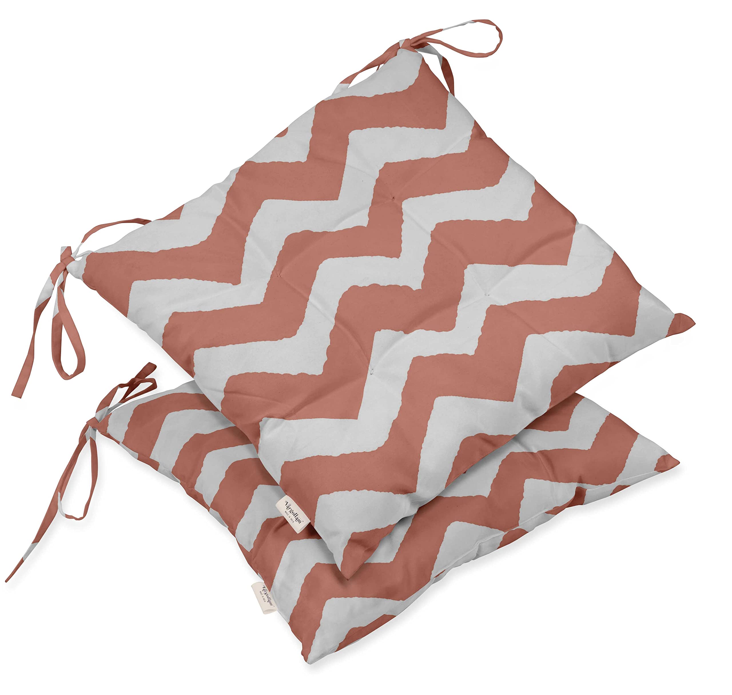 Waterproof Tufted Square Patio Cushion Set of 2 - 19-inch Indoor/Outdoor Furniture Seat Cushions in Orange Chevron Print | Perfect for Garden Chairs, Poolside Loungers & Outdoor Dining Sets