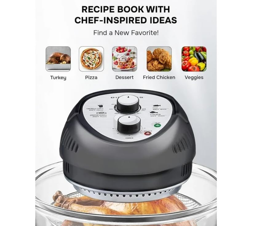 16Qt Air Fryer Toaster Oven Combo - 1300W Large Countertop Convection Oven with Rotisserie & Glass Bowl - Perfect for Baking, Roasting, and Air Frying - Ideal for Small Kitchens and Family Cooking (Black)