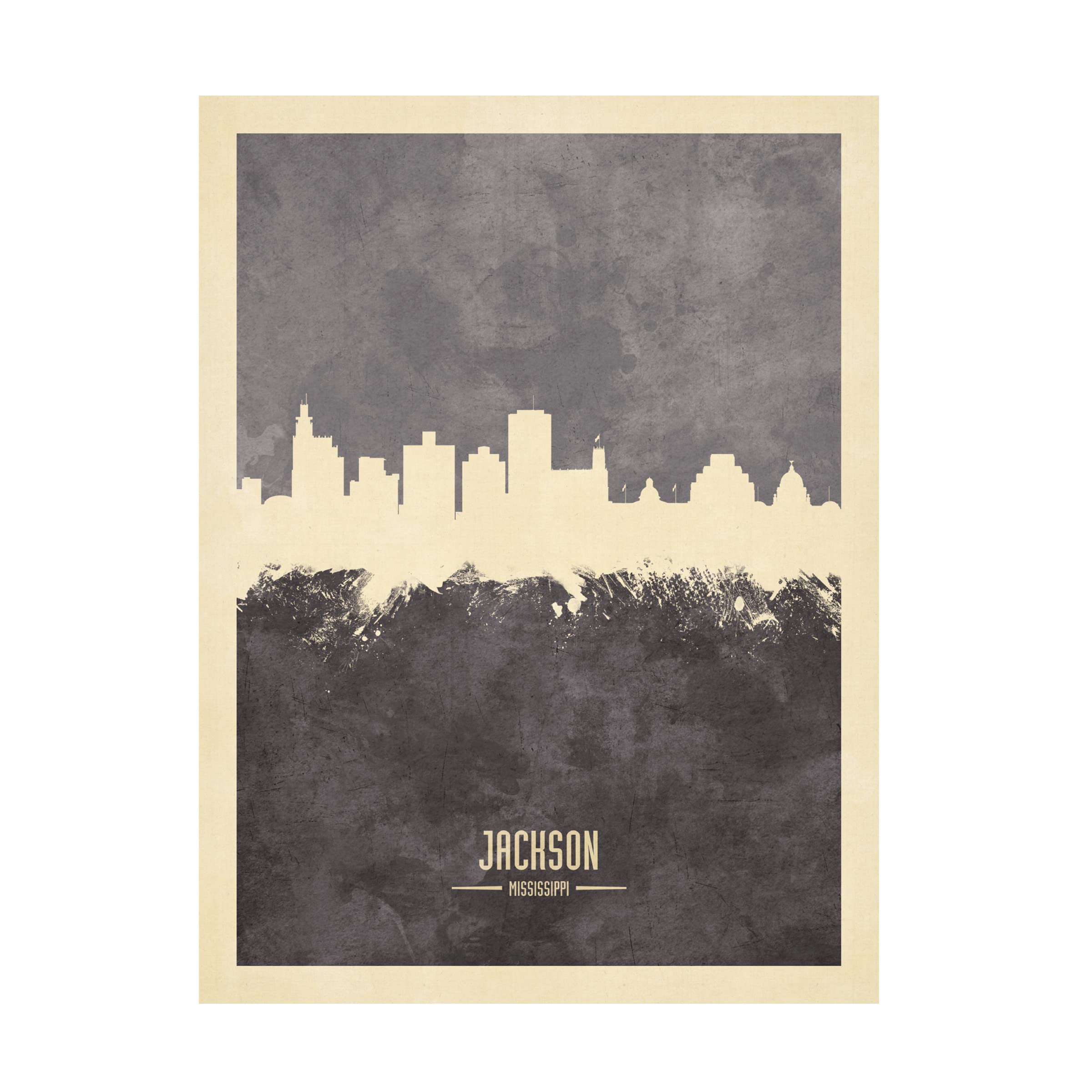 Michael Tompsett Jackson Mississippi Skyline Gray Canvas Wall Art Print - Modern Home & Office Decor for Living Room, Bedroom, or Gift