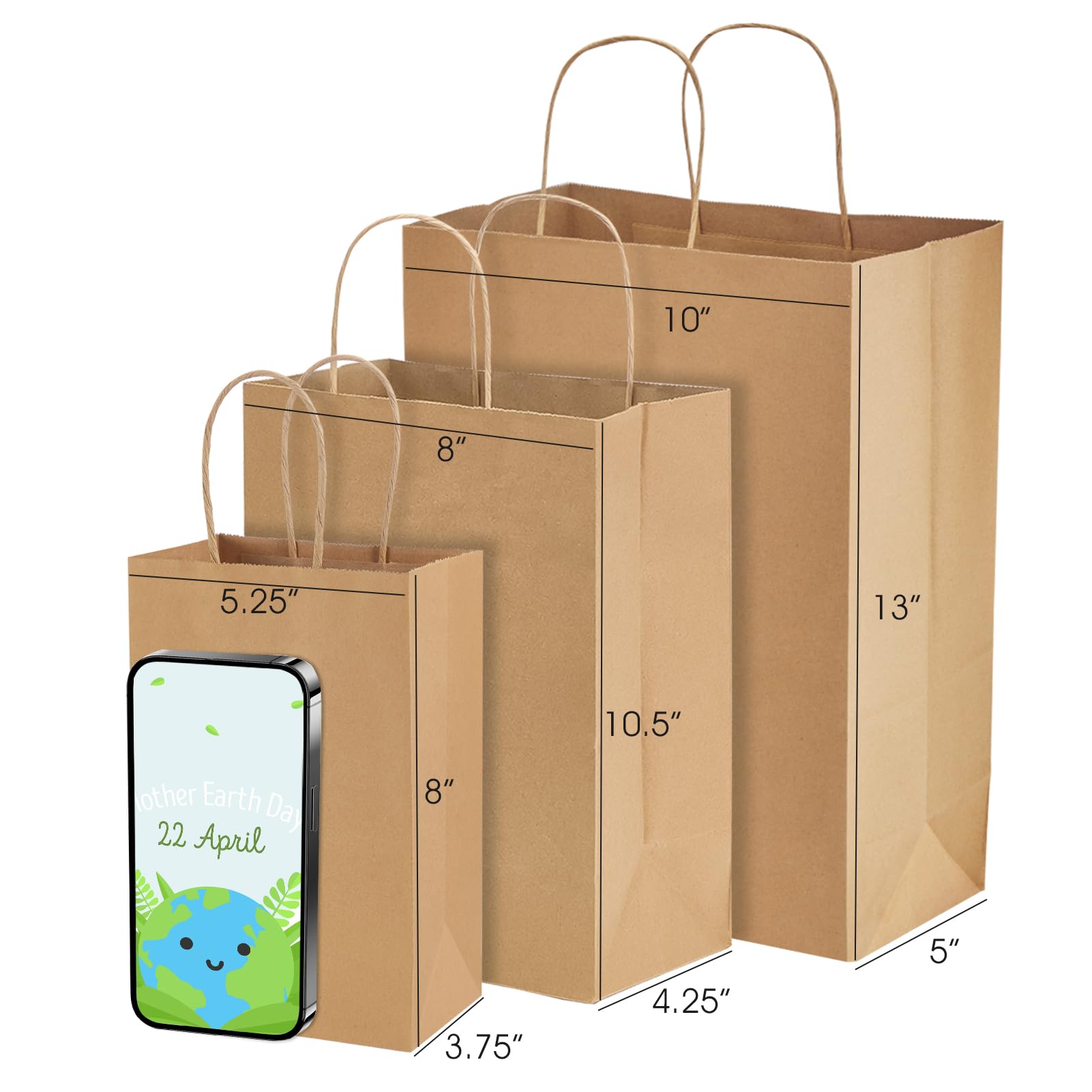 100-Pack MESHA Kraft Paper Gift Bags 5.25x3.75x8 Inches - Eco-Friendly Brown Small Shopping Bags with Handles for Retail, Birthday, Wedding Favors & Party Decor | Bulk Wholesale for Small Businesses
