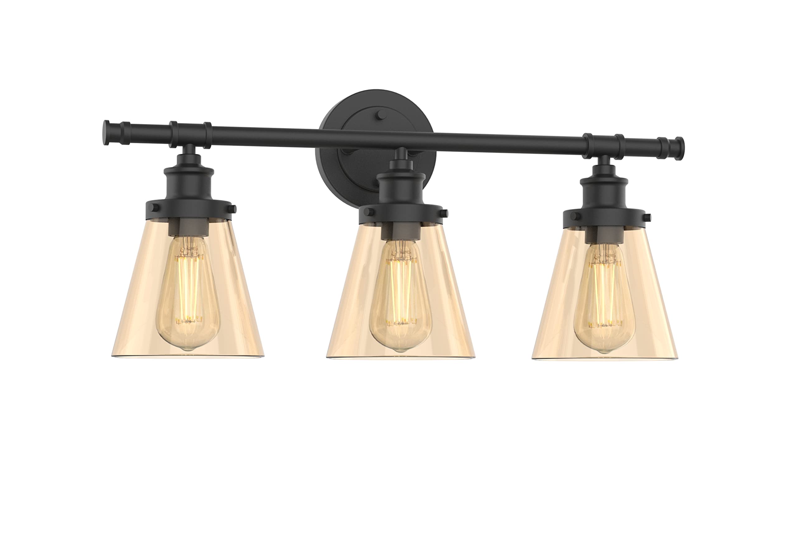 Edison 3-Light Vanity Fixture - Black with Clear Glass Shade - Perfect for Bathroom Wall Lighting & Decor