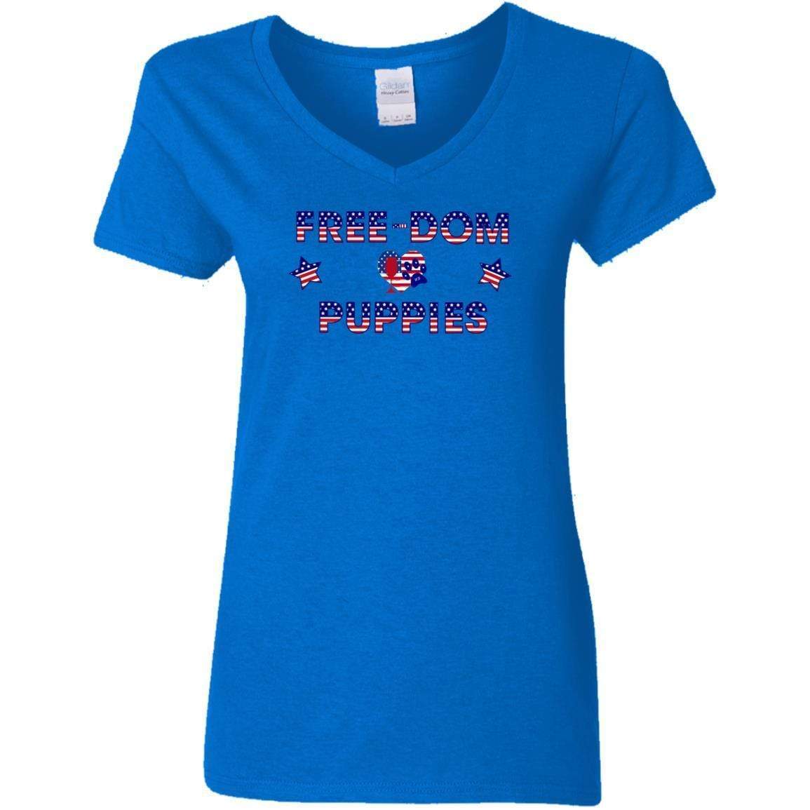 WineyBitches.Co Free Dom Puppies Women's 5.3 oz V-Neck T-Shirt - Soft Cotton Tee for Casual Wear, Girls Night Out & Dog Lovers