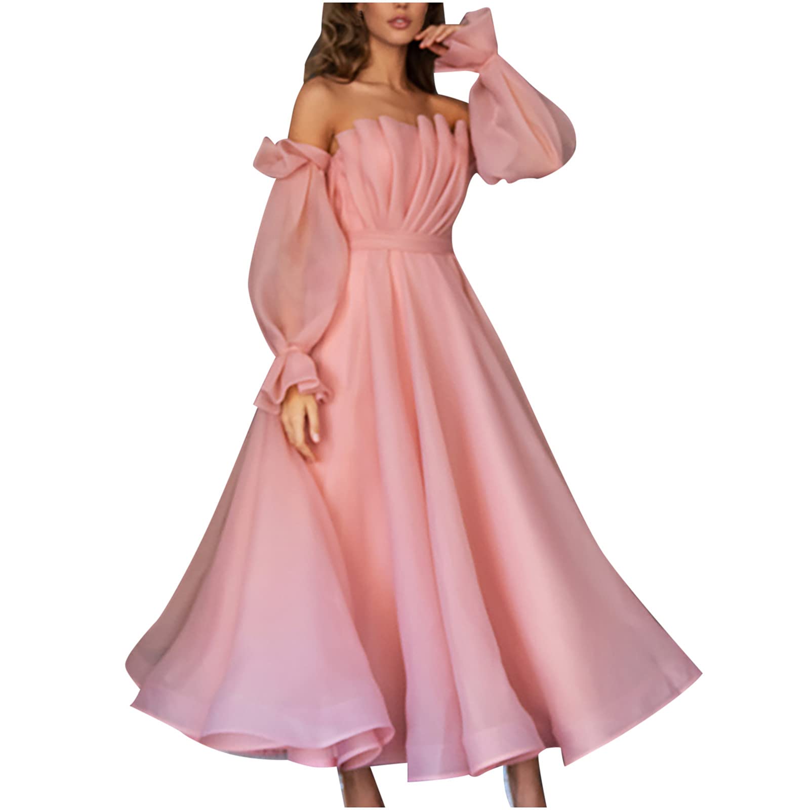 Elegant Off Shoulder Puff Sleeve Maxi Dress for Women - Romantic Wedding Guest Cocktail Party Dress | Slim Fit Long Formal Gown for Bridal Shower, Evening Events & Special Occasions